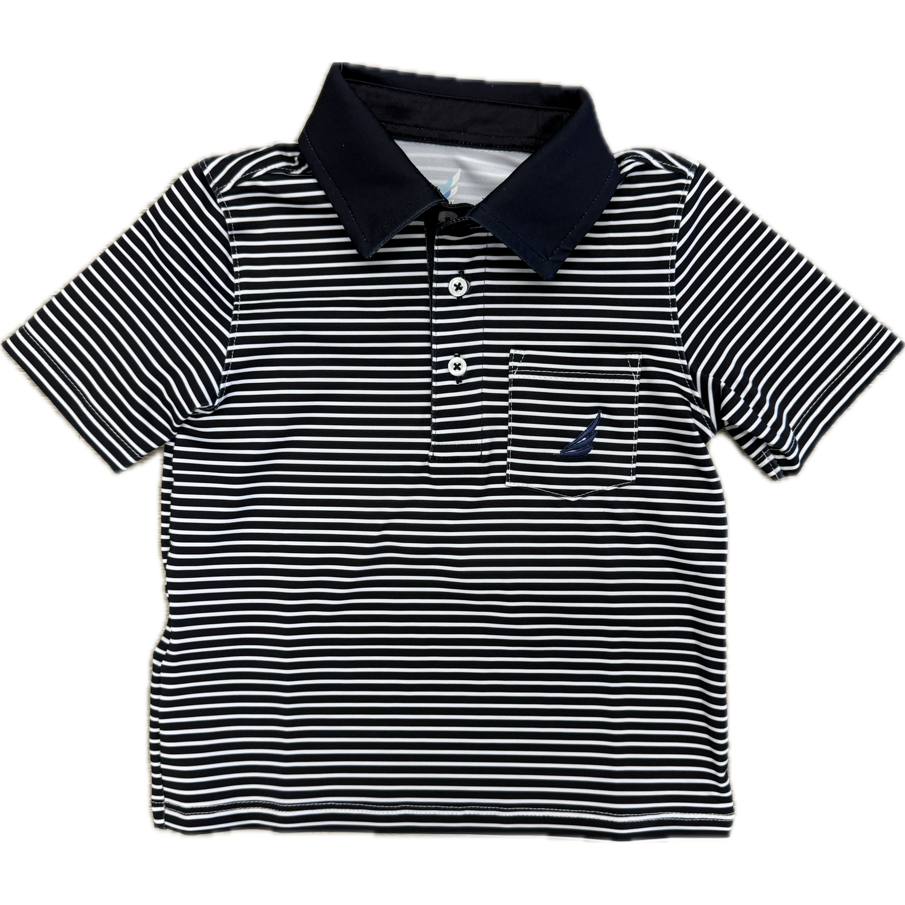 Coolybri Performance Polo- Brooks Navy Striped w Pocket Short Sleeve-Coolybri-Little Giant Kidz