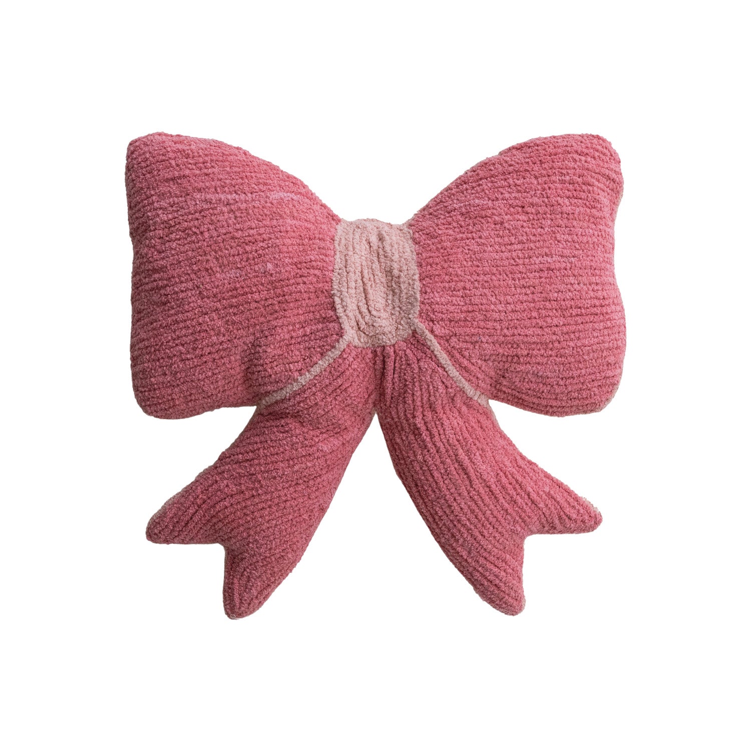 Creative Co-Op 16"L x 16"H Woven Cotton Chenille Bow Shaped Pillow with Cotton Back, Pink & Light Pink-COOP-Little Giant Kidz