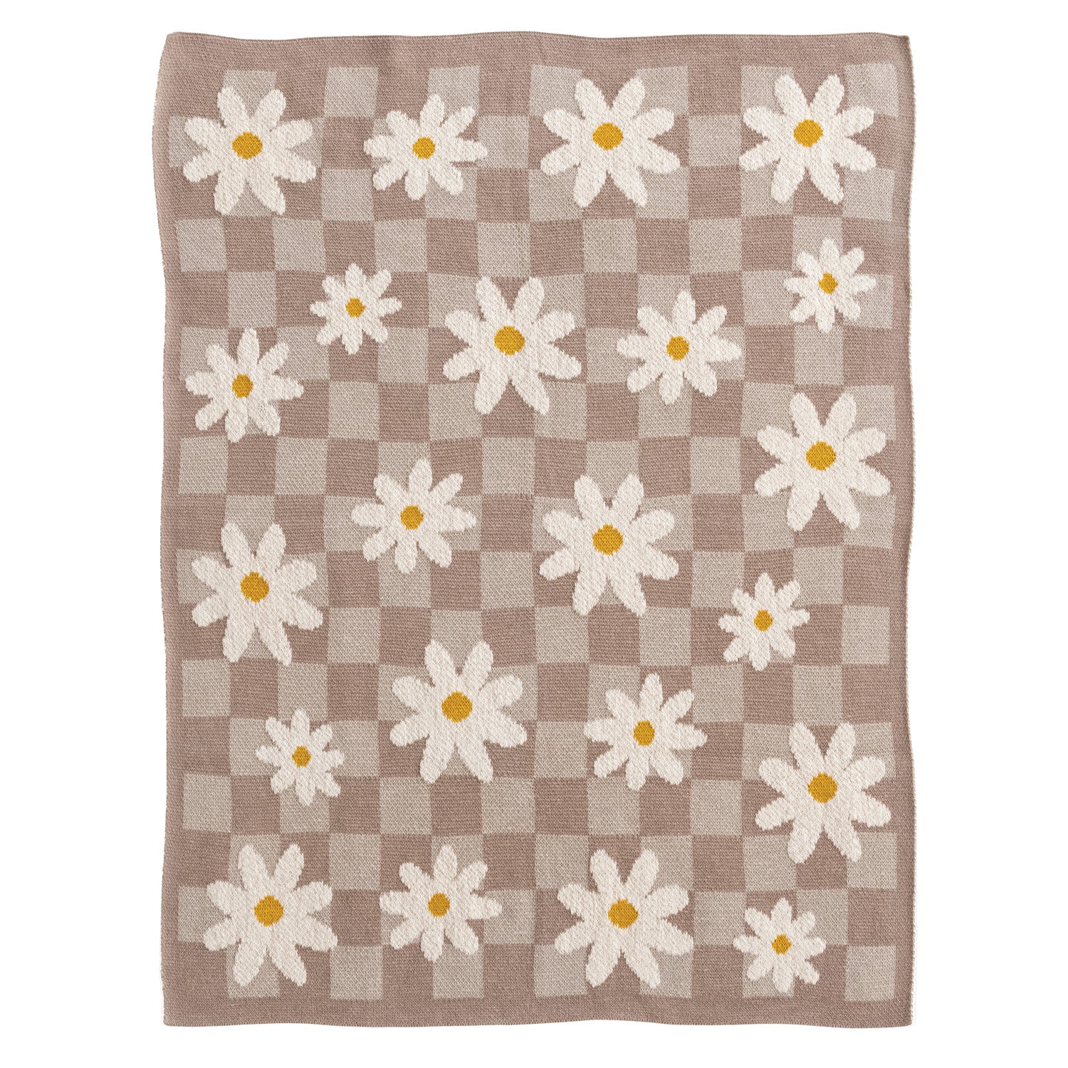 Creative Co-Op Cotton Knit Baby Blanket w/ Daisies & Check Pattern-COOP-Little Giant Kidz