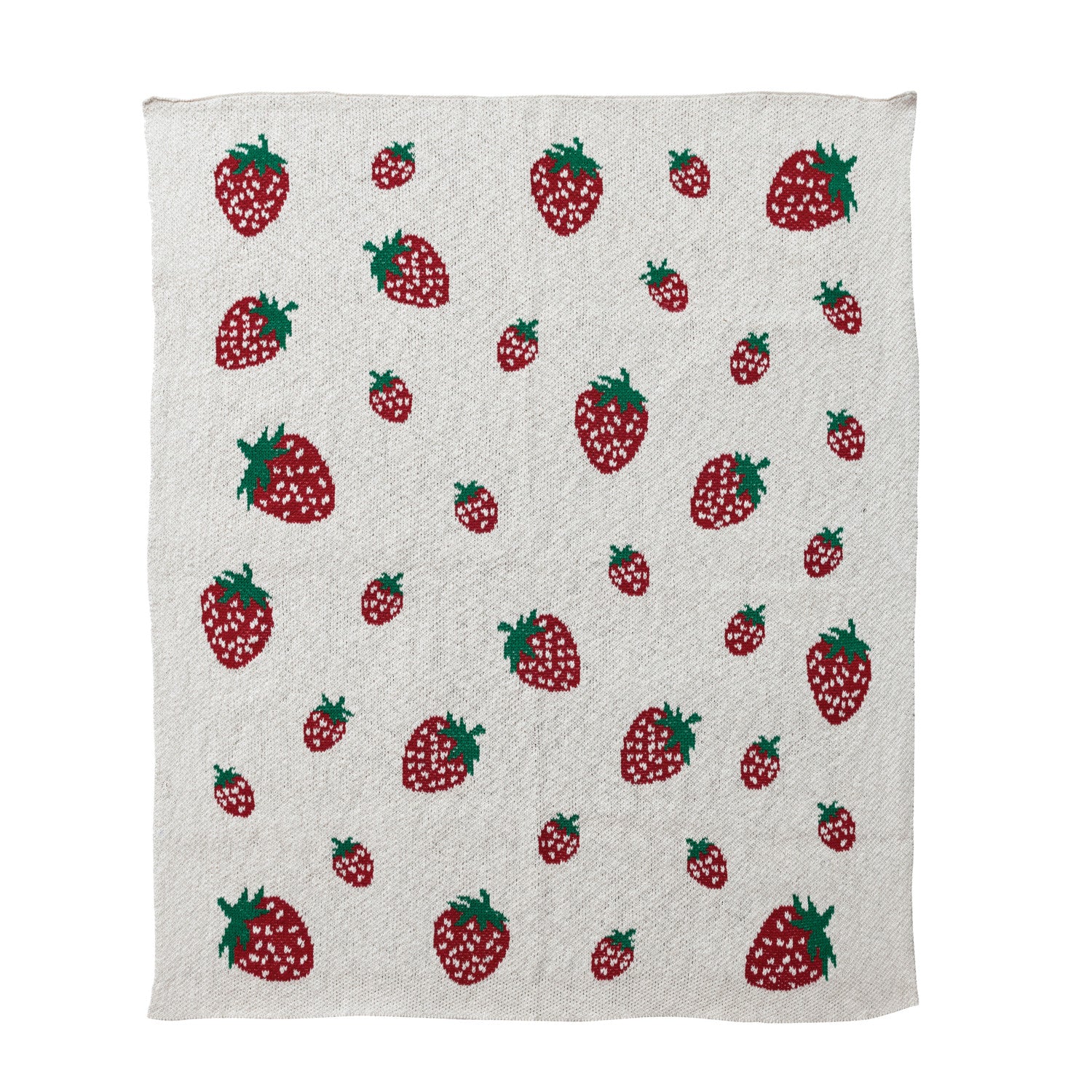 Creative Co-Op Cotton Knit Baby Blanket with Strawberries, Cream Color, Red & Green-COOP-Little Giant Kidz