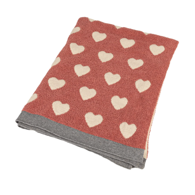 Creative Co-Op Cotton Knit Chenille Baby Blanket w/ Hearts-COOP-Little Giant Kidz