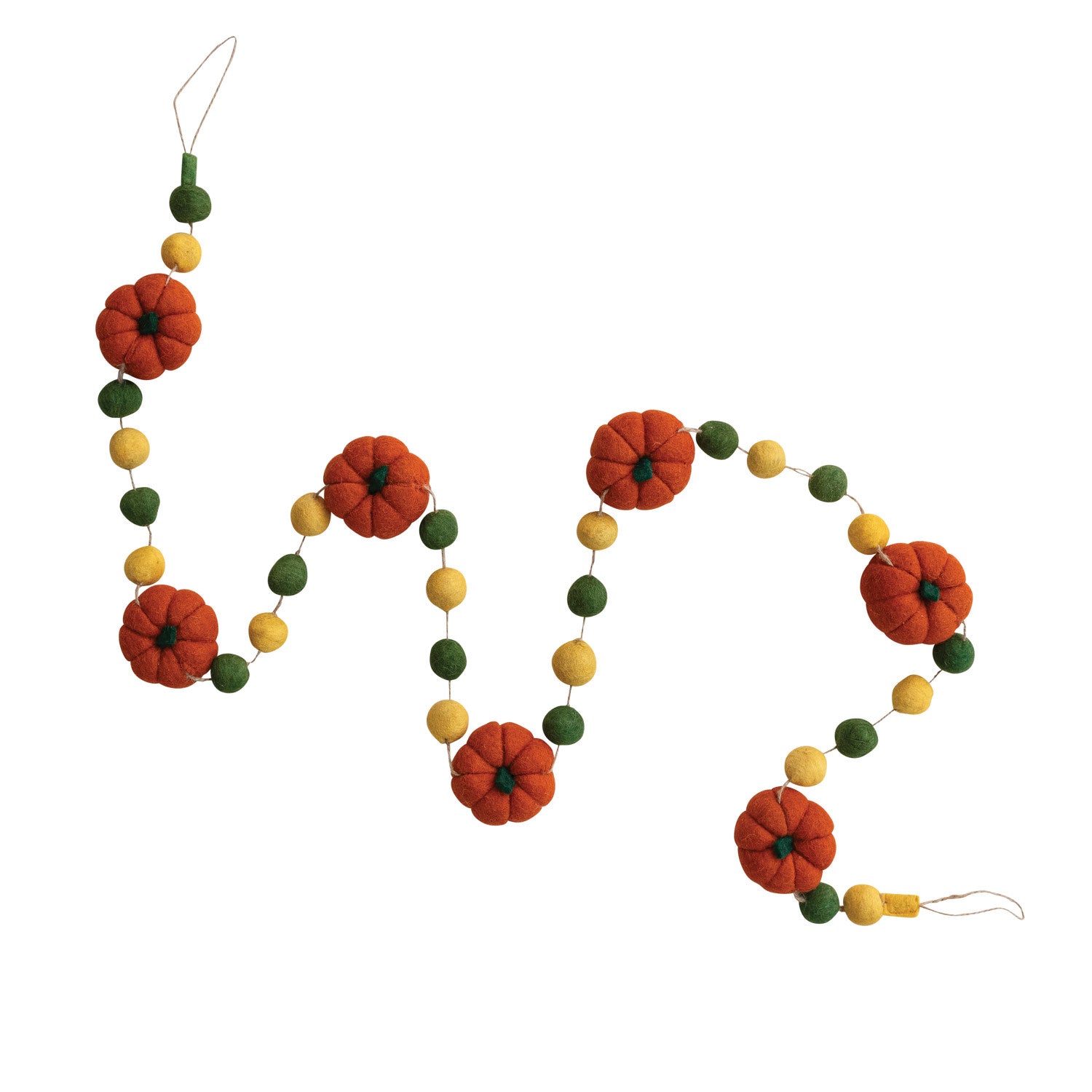 Creative Co-Op Handmade Wool Felt Pumpkin & Ball Garland with Jute Cord, Orange, Mustard Color & Green-COOP-Little Giant Kidz