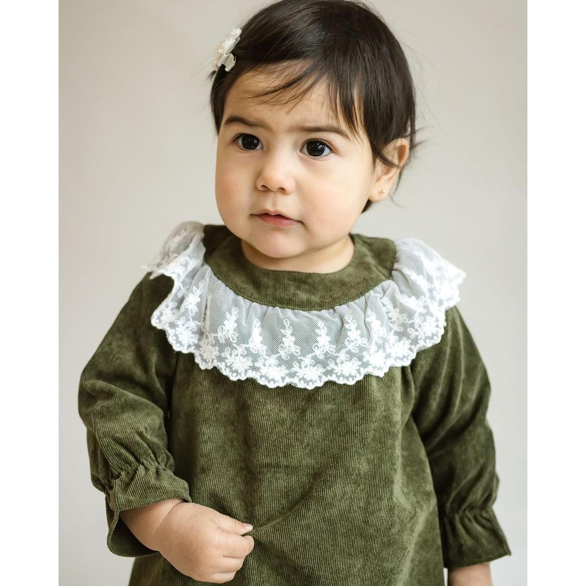 Cuclie Lace Collar Bubble Romper- Forest Green-Cuclie Baby-Little Giant Kidz