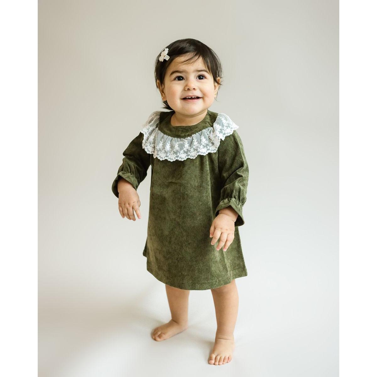 Cuclie Lace Collar Dress- Forest Green-Cuclie Baby-Little Giant Kidz