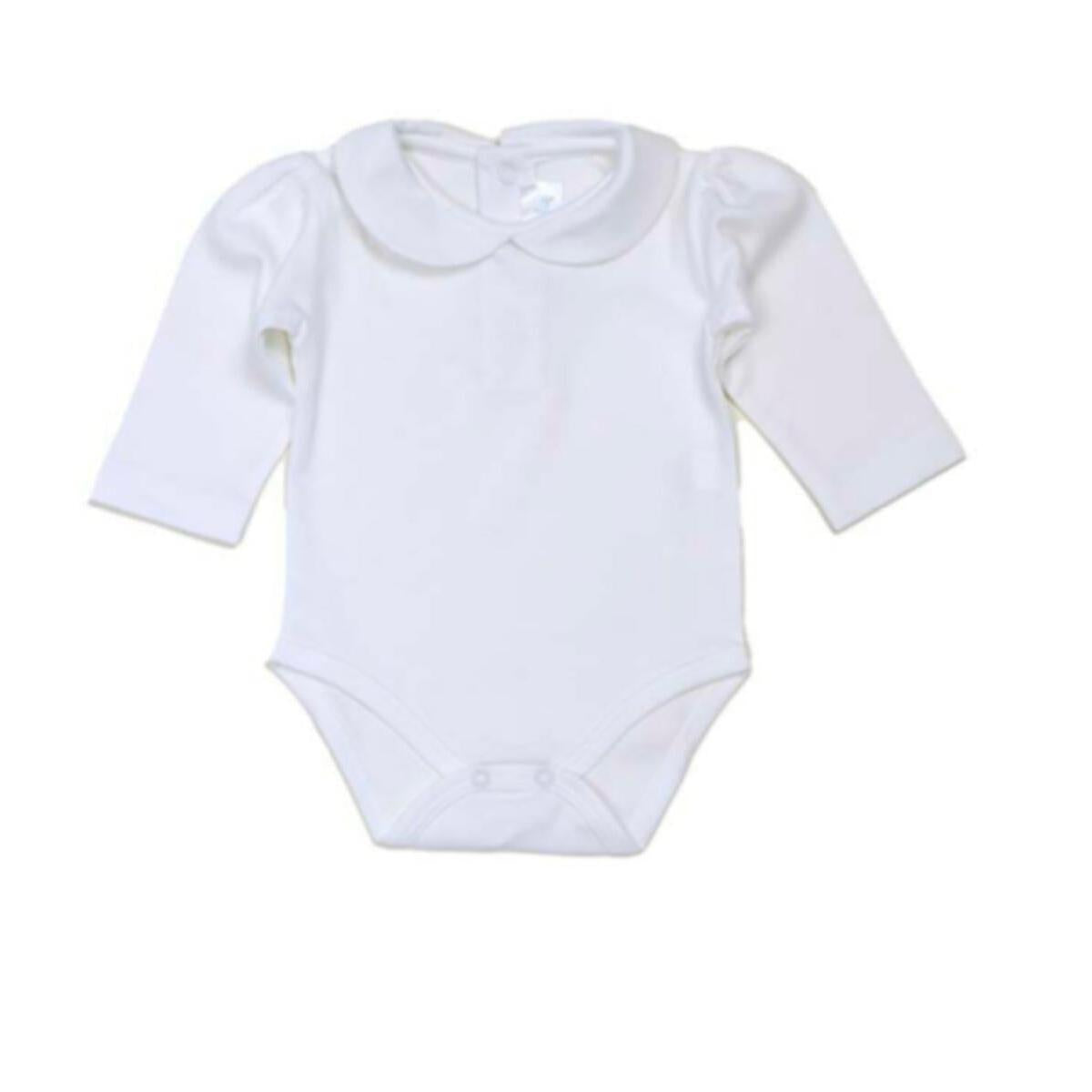 Cuclie Long Sleeve Rounded Collar Bodysuit- White Pima Cotton-Cuclie Baby-Little Giant Kidz