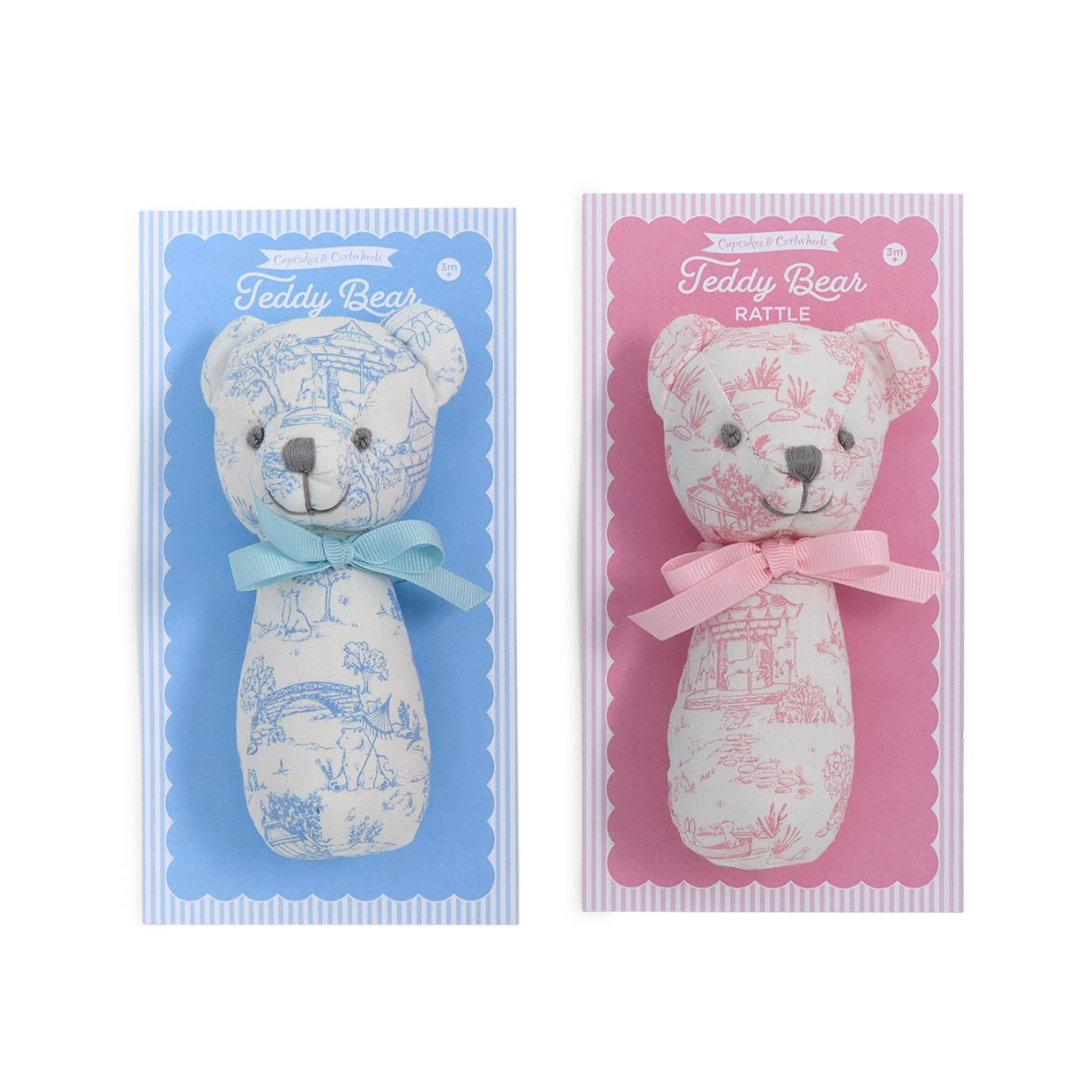 Cupcakes & Cartwheels Animal Toile Pattern Teddy Bear Rattle-CUPCAKES & CARTWHEELS-Little Giant Kidz