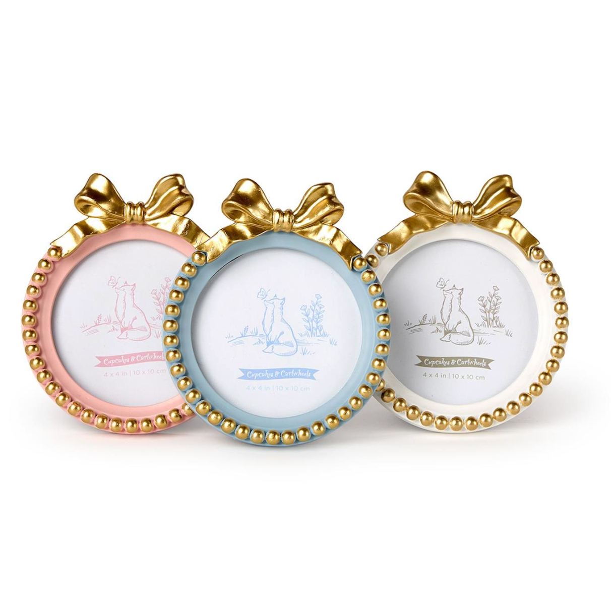 Cupcakes & Cartwheels Golden Bow 4" x 4" Round Photo Frame-CUPCAKES & CARTWHEELS-Little Giant Kidz