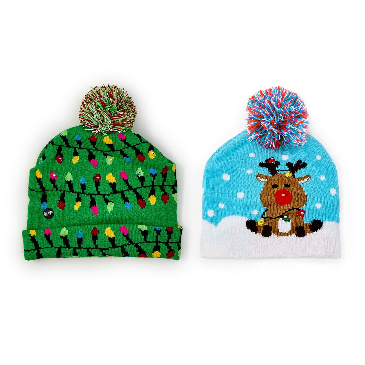 Cupcakes & Cartwheels Light Up Cuffed Knit Beanie with Pom Pom- Assorted Colors-CUPCAKES & CARTWHEELS-Little Giant Kidz
