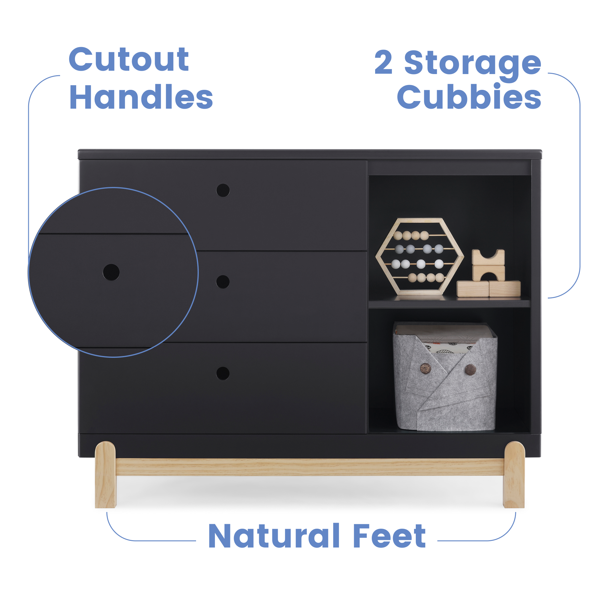 Delta Poppy 3 Drawer Dresser with Cubbies - Midnight & Natural-DELTA-Little Giant Kidz