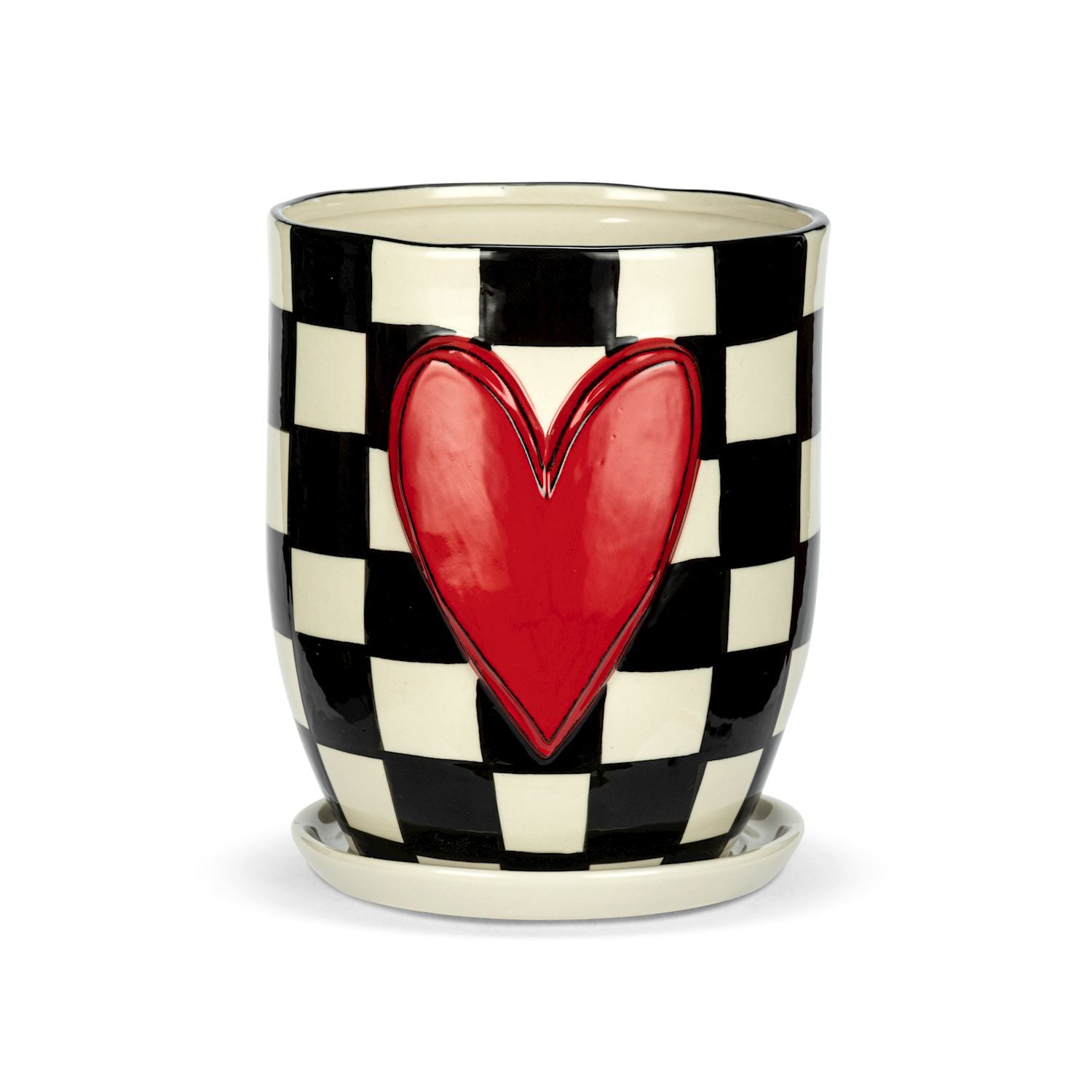 Demdaco Checker Red Heart Ceramic Planter & Saucer-DEMDACO-Little Giant Kidz