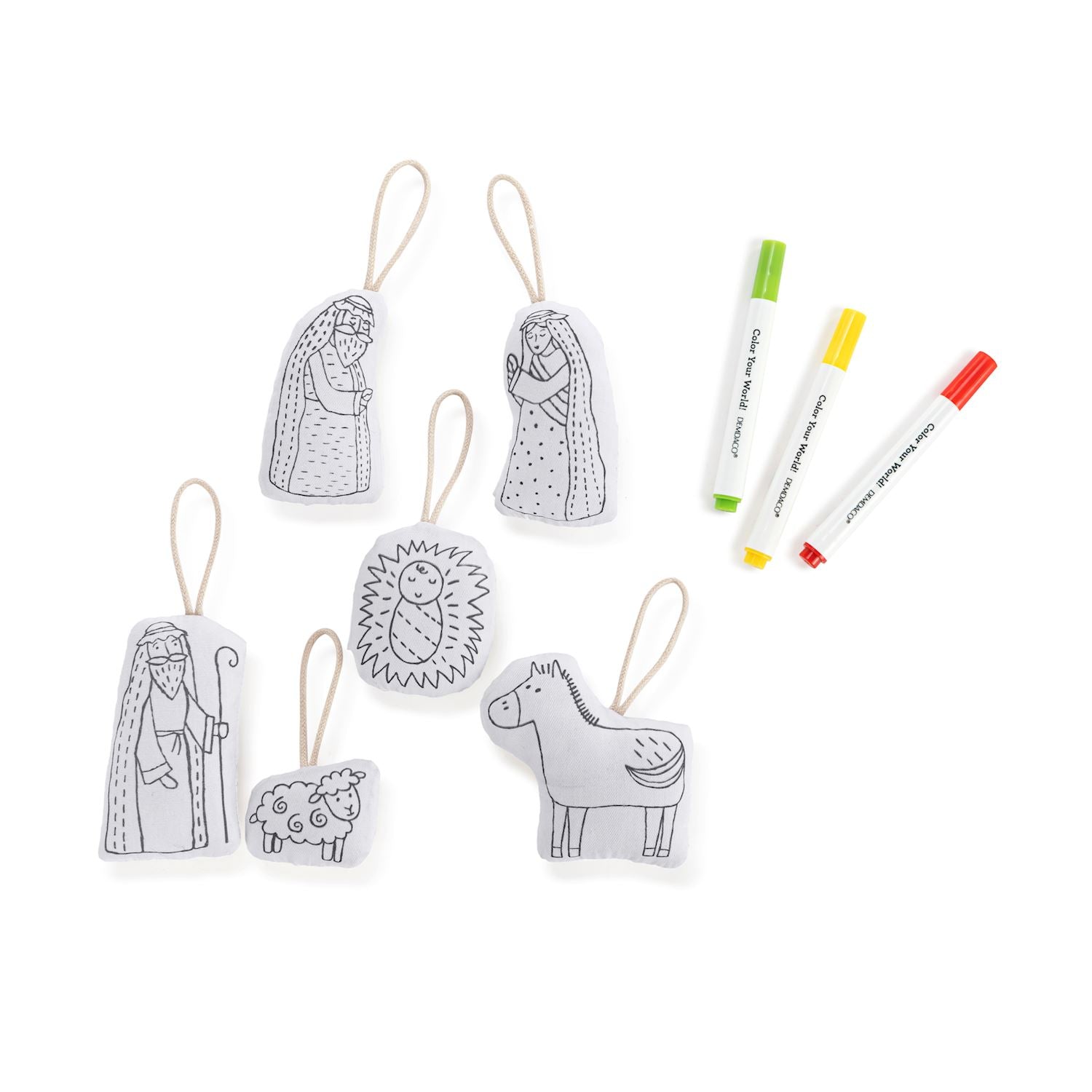 Demdaco Nativity Plush Color Me Ornaments Set of 6- 2.5x3in-DEMDACO-Little Giant Kidz