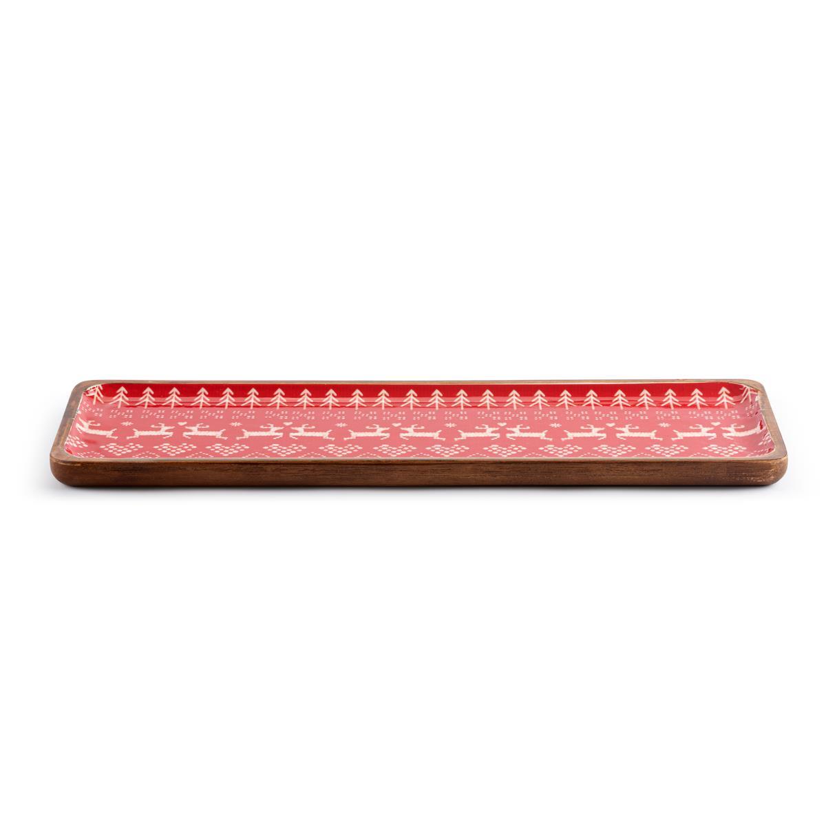 Demdaco Red Scandi Knit Wood Enamel Tray- 15x5in-DEMDACO-Little Giant Kidz