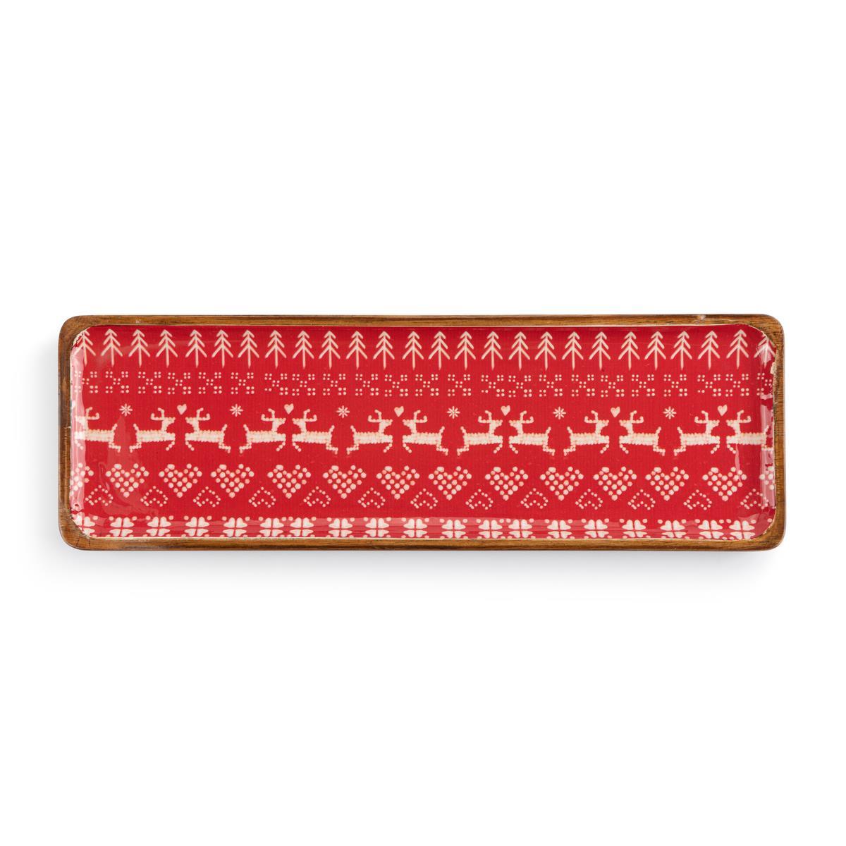 Demdaco Red Scandi Knit Wood Enamel Tray- 15x5in-DEMDACO-Little Giant Kidz