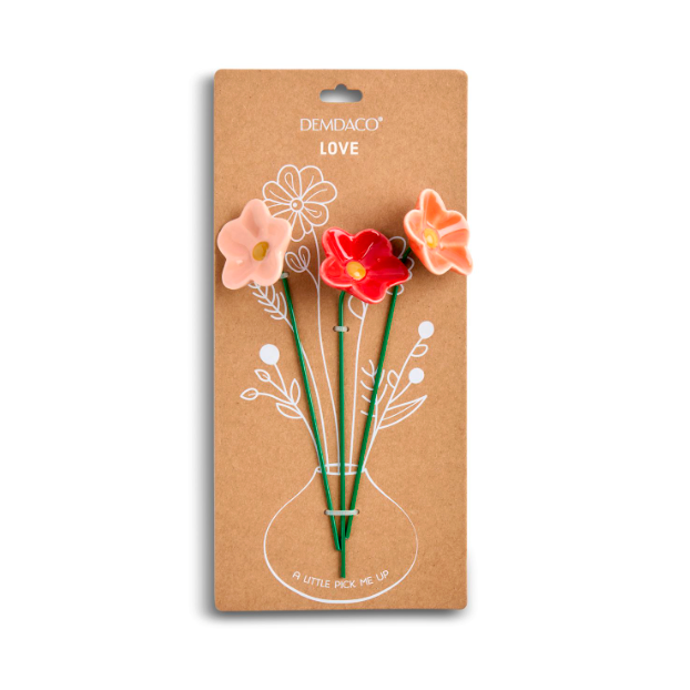 Demdaco Set of 3 Ceramic Giftable Flowers - Love-DEMDACO-Little Giant Kidz