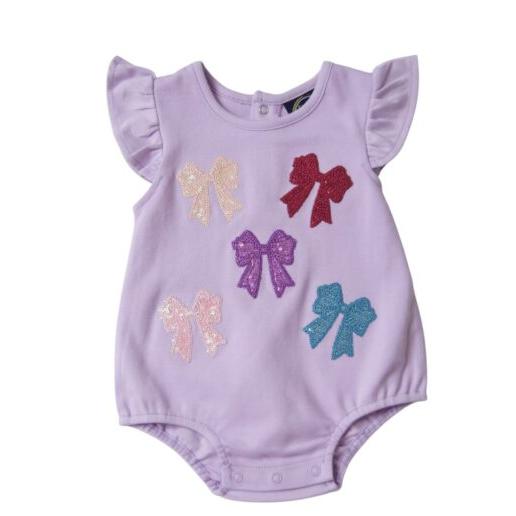 EMMA JEAN KIDS Sparkly Bows Applique Bubble-EMMA JEAN KIDS-Little Giant Kidz