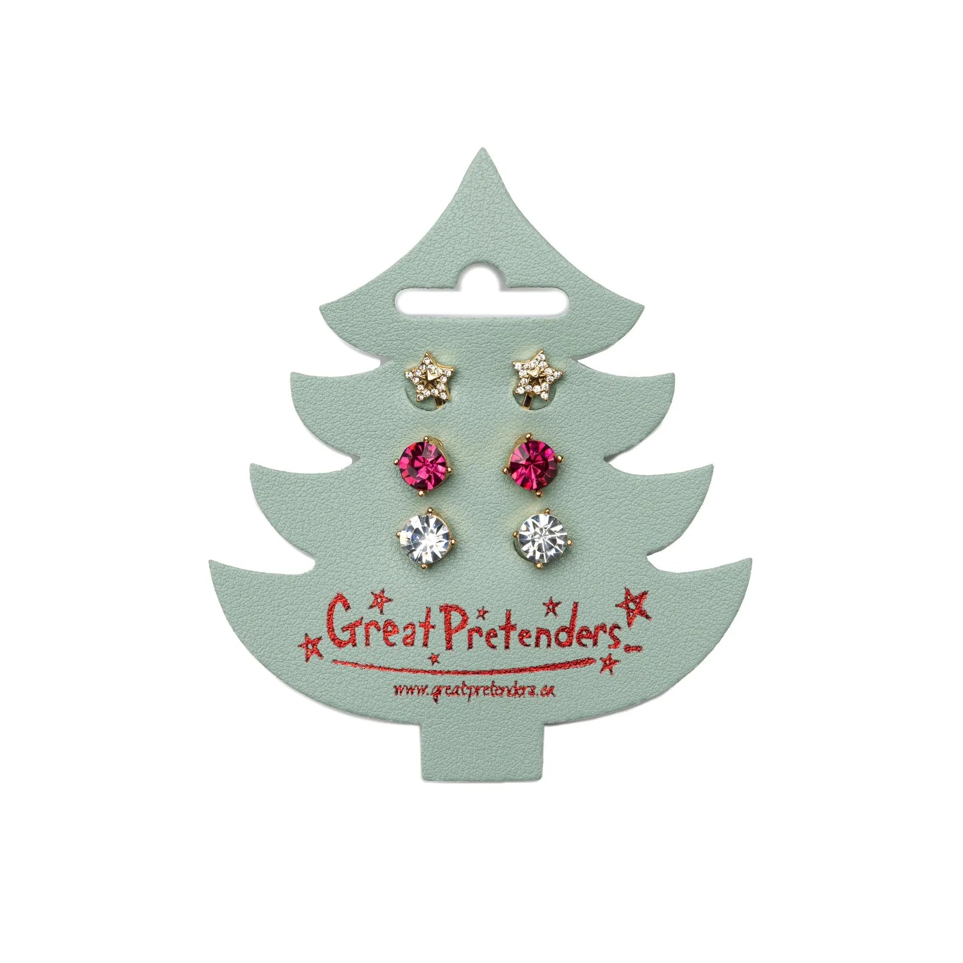Great Pretenders Holiday Pleather Tree Clip on Earrings, 3 pairs-Great Pretenders-Little Giant Kidz
