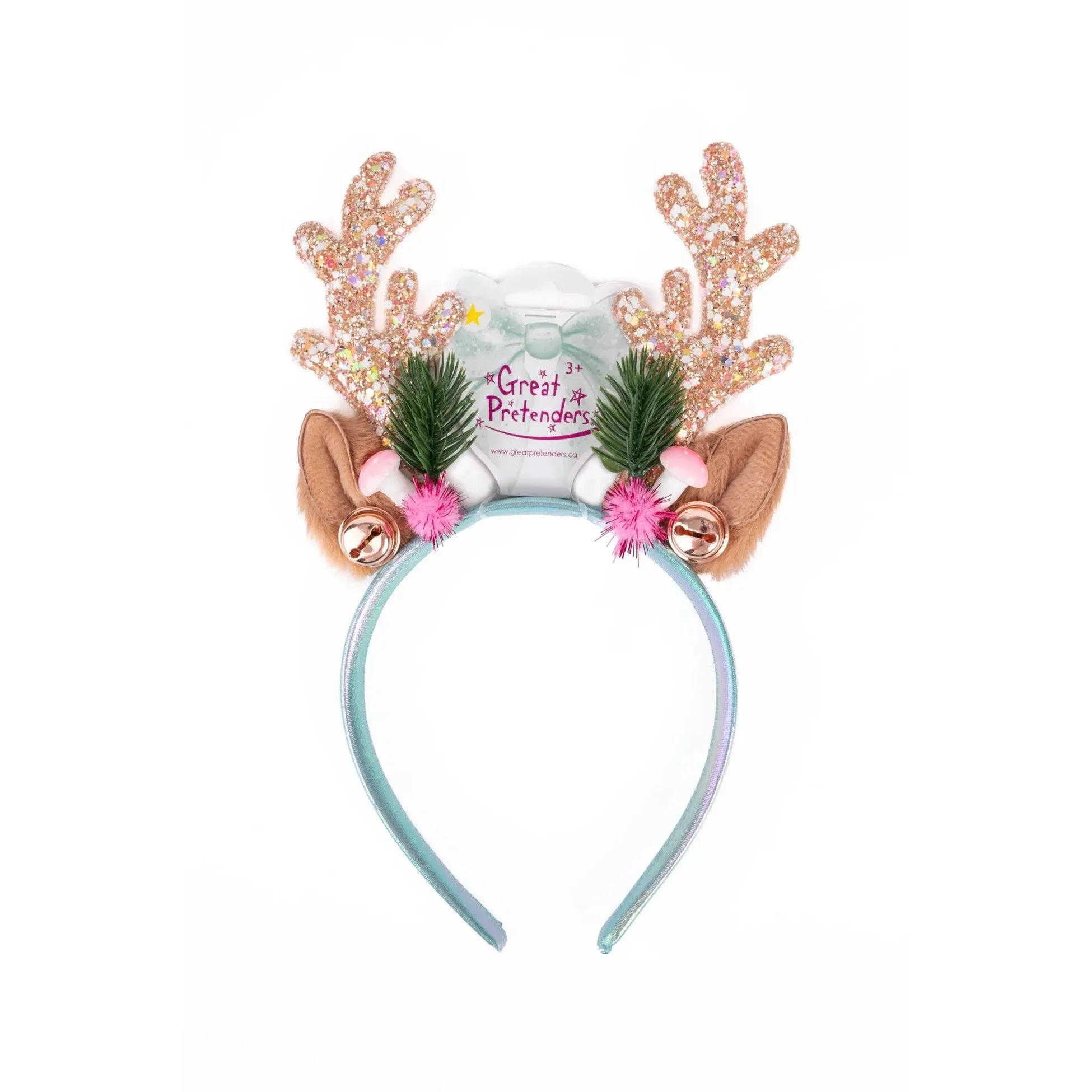 Great Pretenders Holiday Rudolph Headband, Pink/Mint-Great Pretenders-Little Giant Kidz