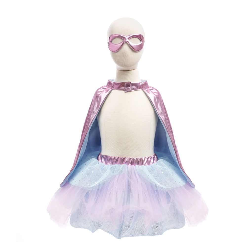 Great Pretenders Super-duper Tutu, Cape & Mask, Metallic Pink & Light Blue-Great Pretenders-Little Giant Kidz