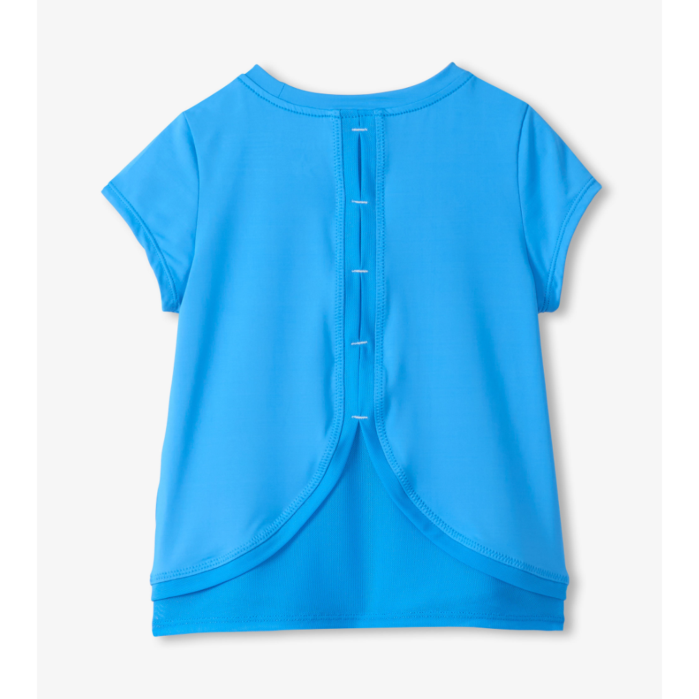 Hatley Girls Malibu Blue Mesh Trim Tee-HATLEY-Little Giant Kidz