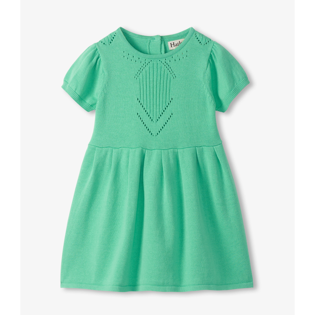 Hatley Girls Neptune Green Knot Pointelle Dress-HATLEY-Little Giant Kidz