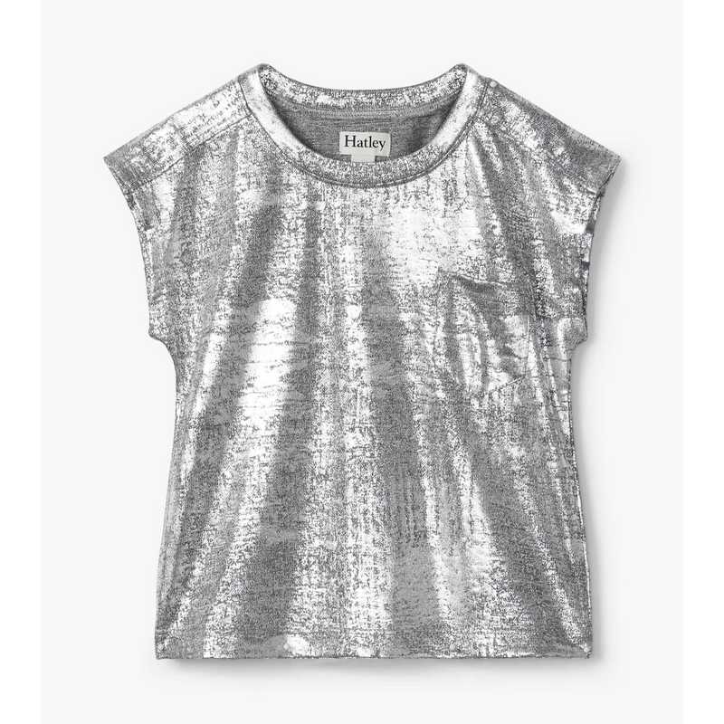 Hatley Girls Silver Shimmer Relaxed T-Shirt-HATLEY-Little Giant Kidz