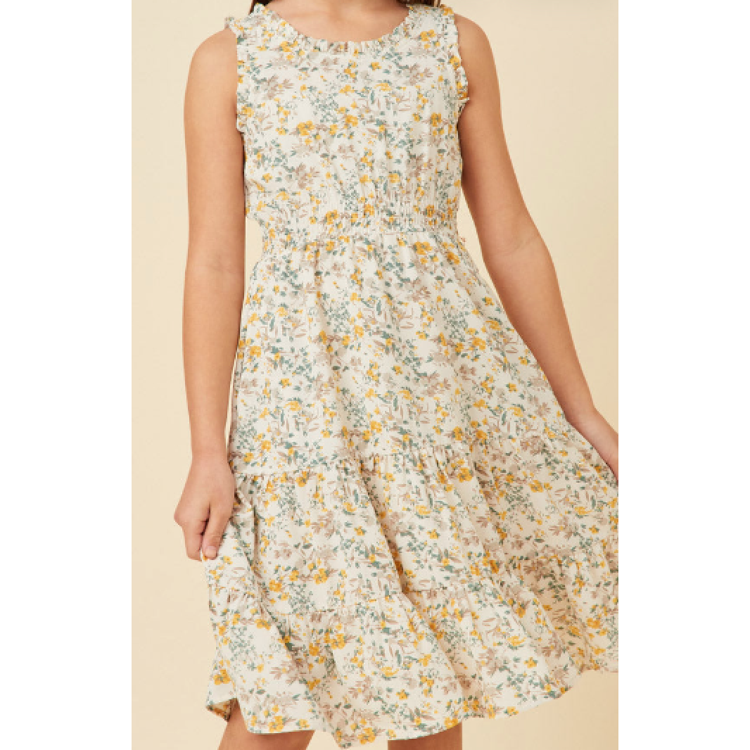 Hayden Antique Floral Smocked Waist Tank Midi Dress-HAYDEN GIRLS-Little Giant Kidz