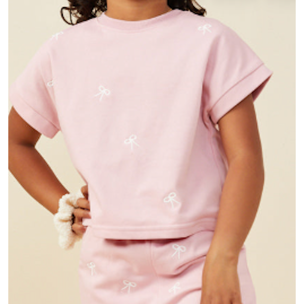 Hayden Bow Embroidered French Terry Knit Top-HAYDEN GIRLS-Little Giant Kidz