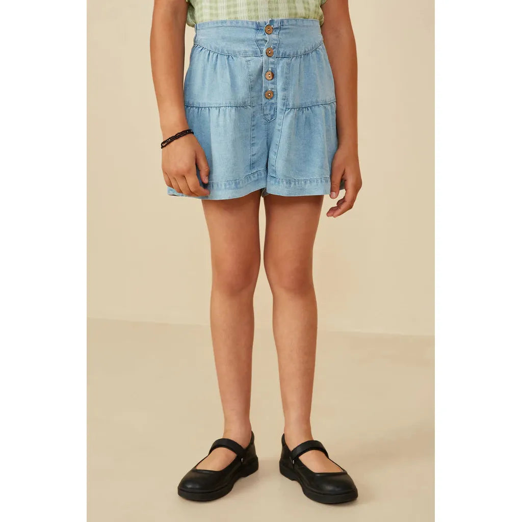 Hayden Button Detail Tiered Wideleg Tencel Shorts-HAYDEN GIRLS-Little Giant Kidz