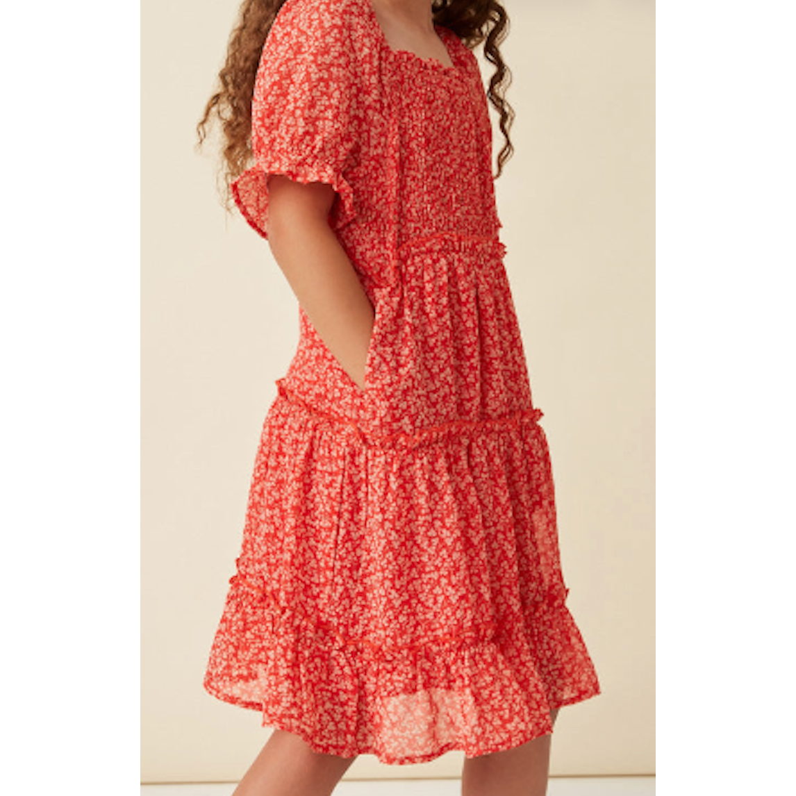 Hayden Ditsy Floral Square Neck Smocked Puff Sleeve Dress-HAYDEN GIRLS-Little Giant Kidz