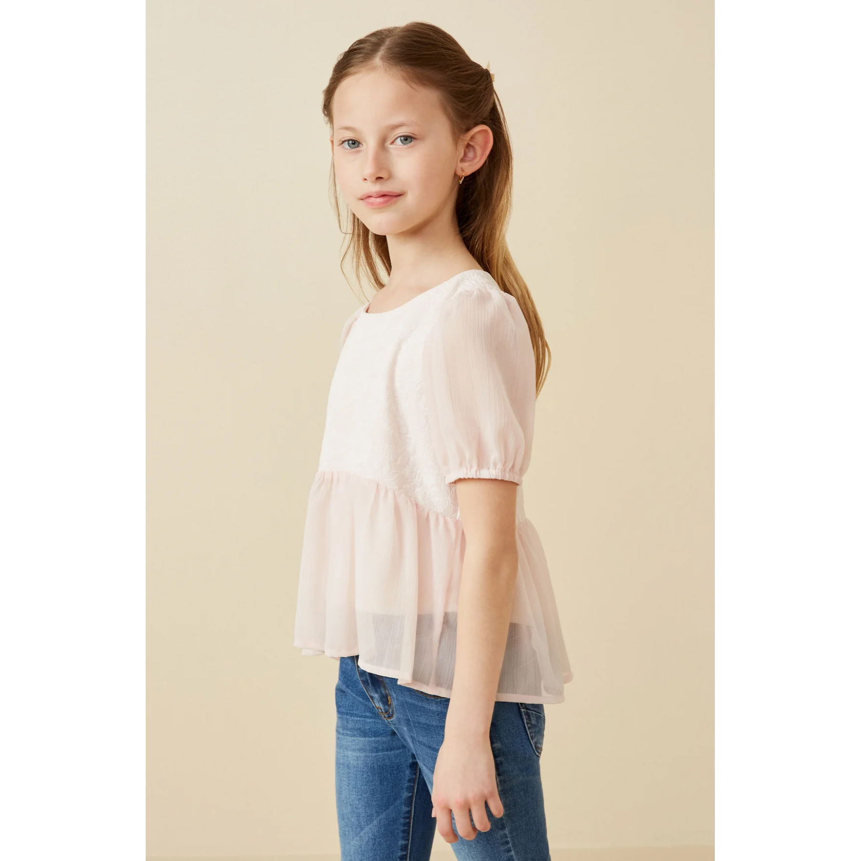 Hayden Floral Contrast Panel Chiffon Peplum Top-HAYDEN GIRLS-Little Giant Kidz