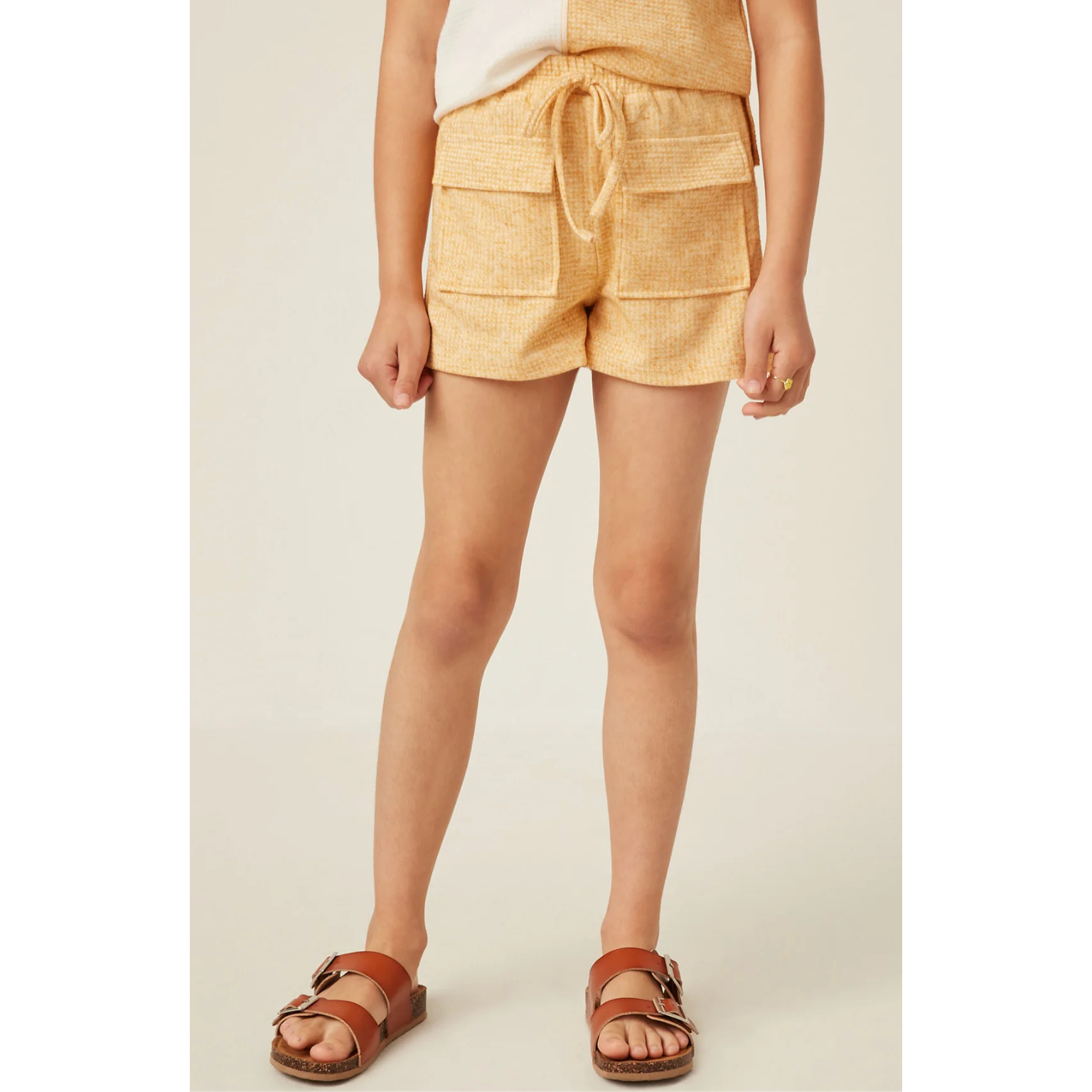 Hayden Front Pocket Textured Knit Shorts-HAYDEN GIRLS-Little Giant Kidz