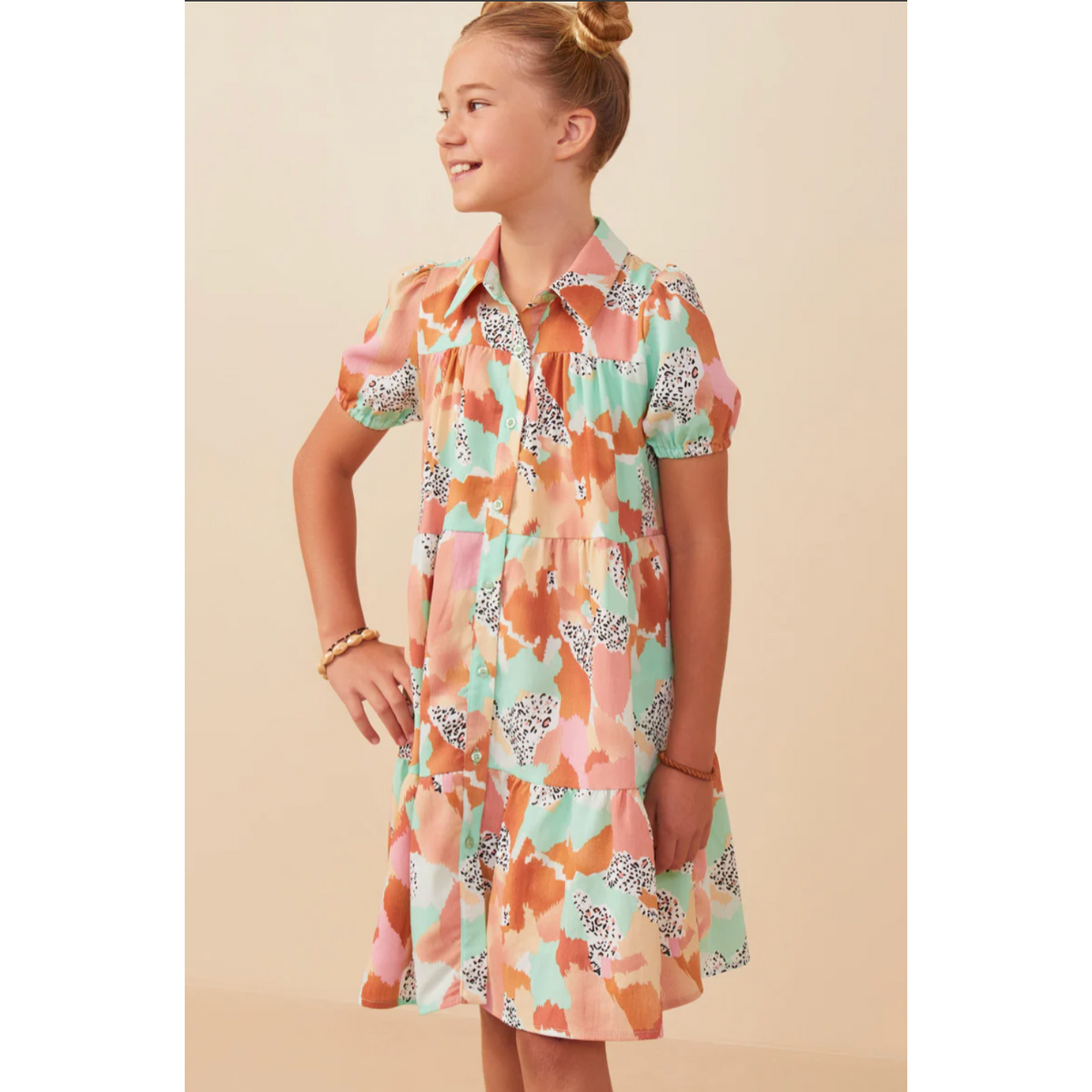 Hayden Girls Abstract Leopard Print Button Up Shirt Dress