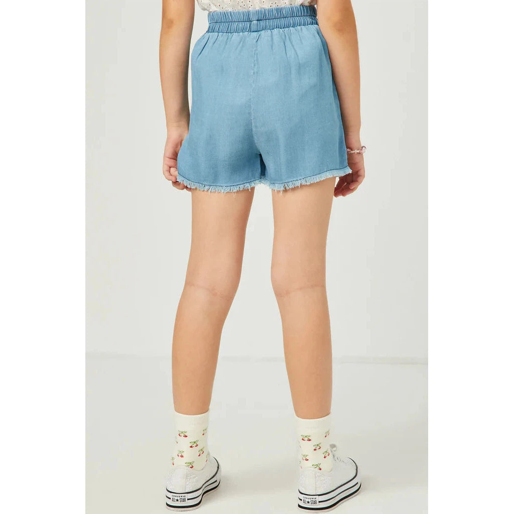 Hayden Girls Distressed Hem Light Wash Pocket Shorts-HAYDEN GIRLS-Little Giant Kidz