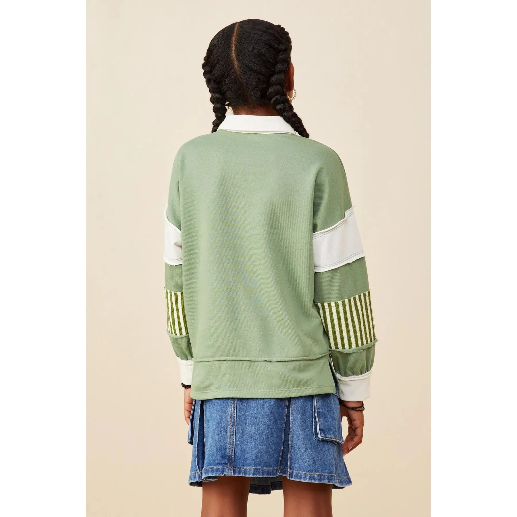 Hayden Girls Mixed Media Print Blocked Knit Rugby Shirt - Pink-Hayden-Little Giant Kidz