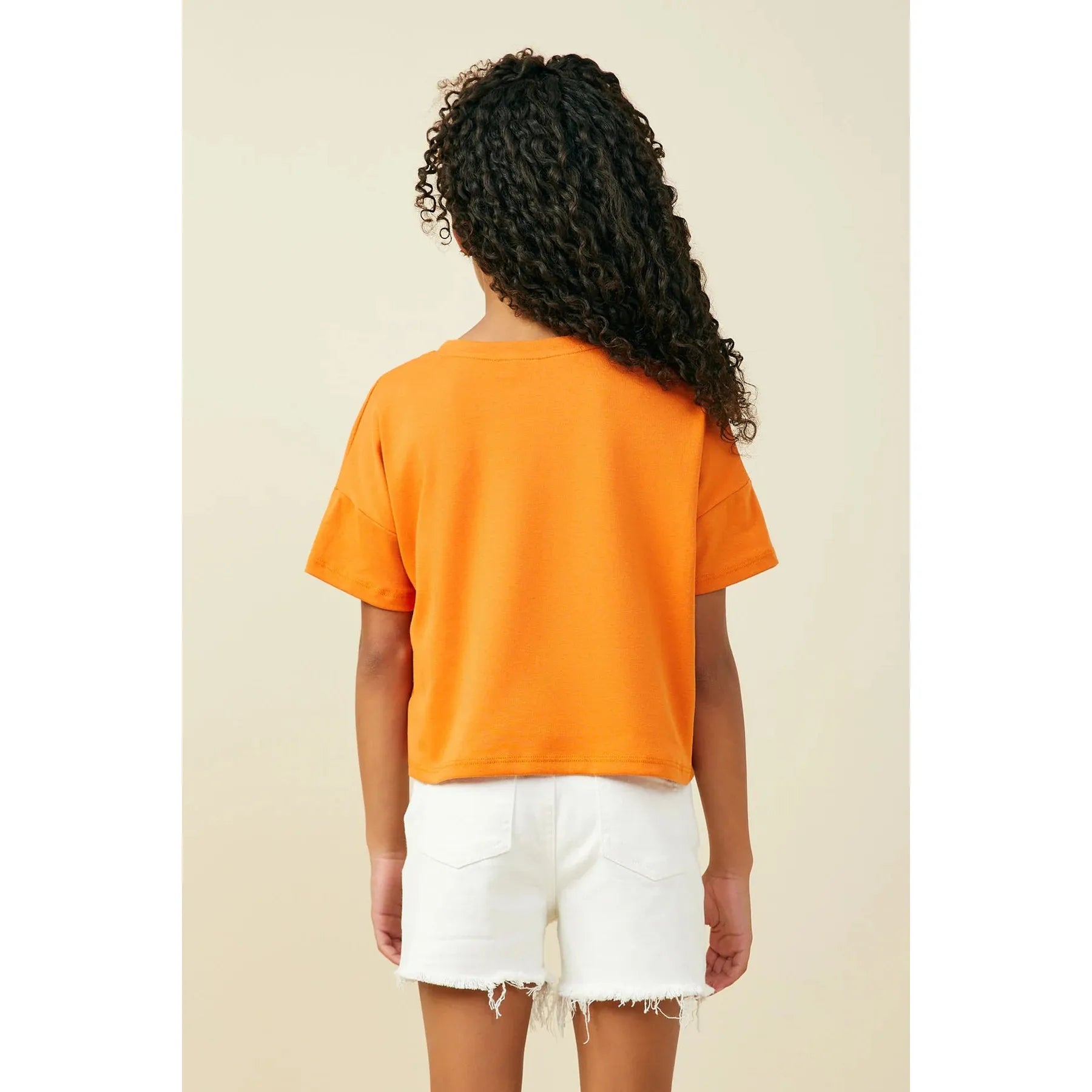 Hayden Girls Ruffle Pocket Knit T Shirt - Orange-Hayden-Little Giant Kidz