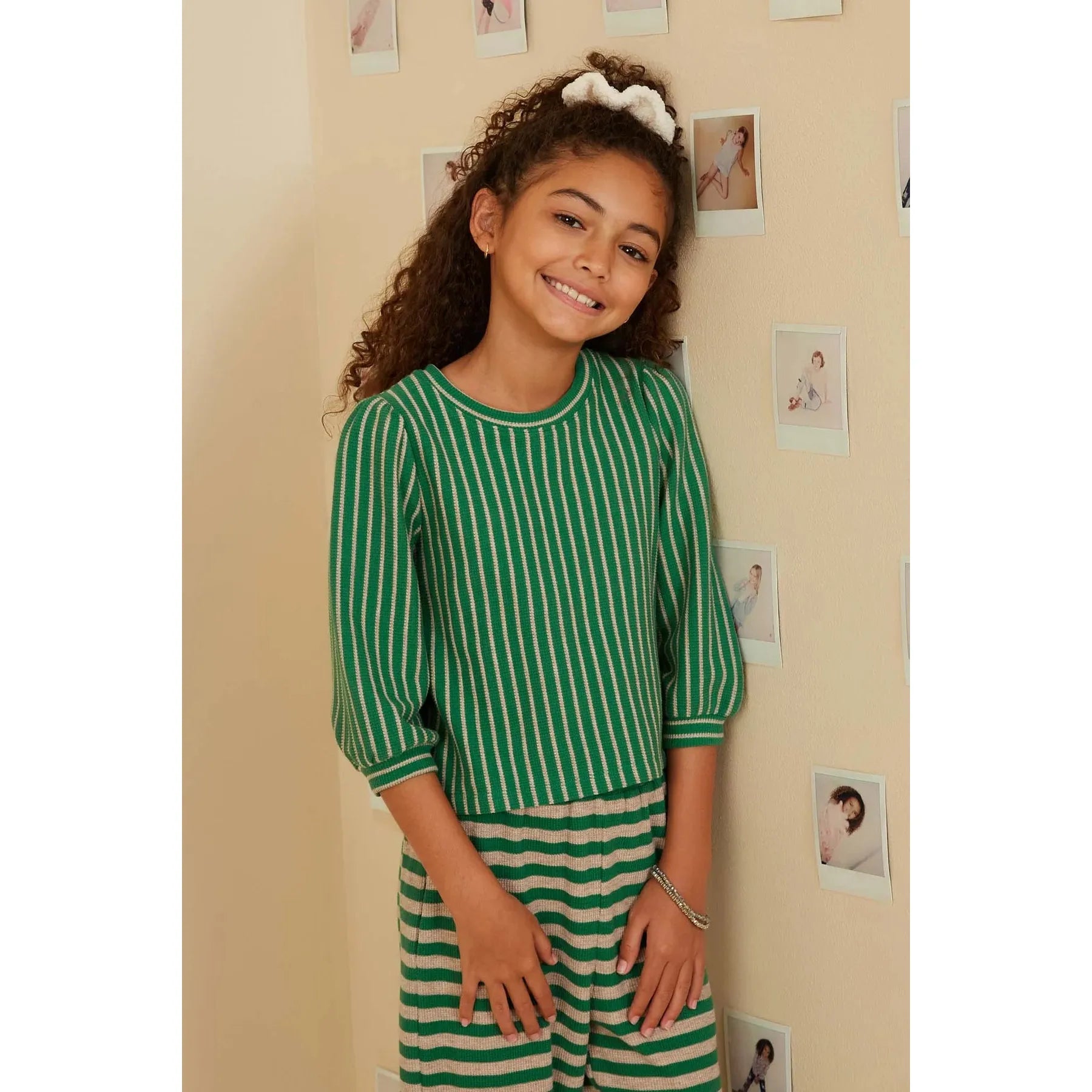 Hayden Girls Textured Vertical Stripe Knit Top - Green-Hayden-Little Giant Kidz