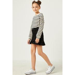 Hayden Girls Waffle Stripe Raglan Long Sleeve Knit Top - Navy-Hayden-Little Giant Kidz