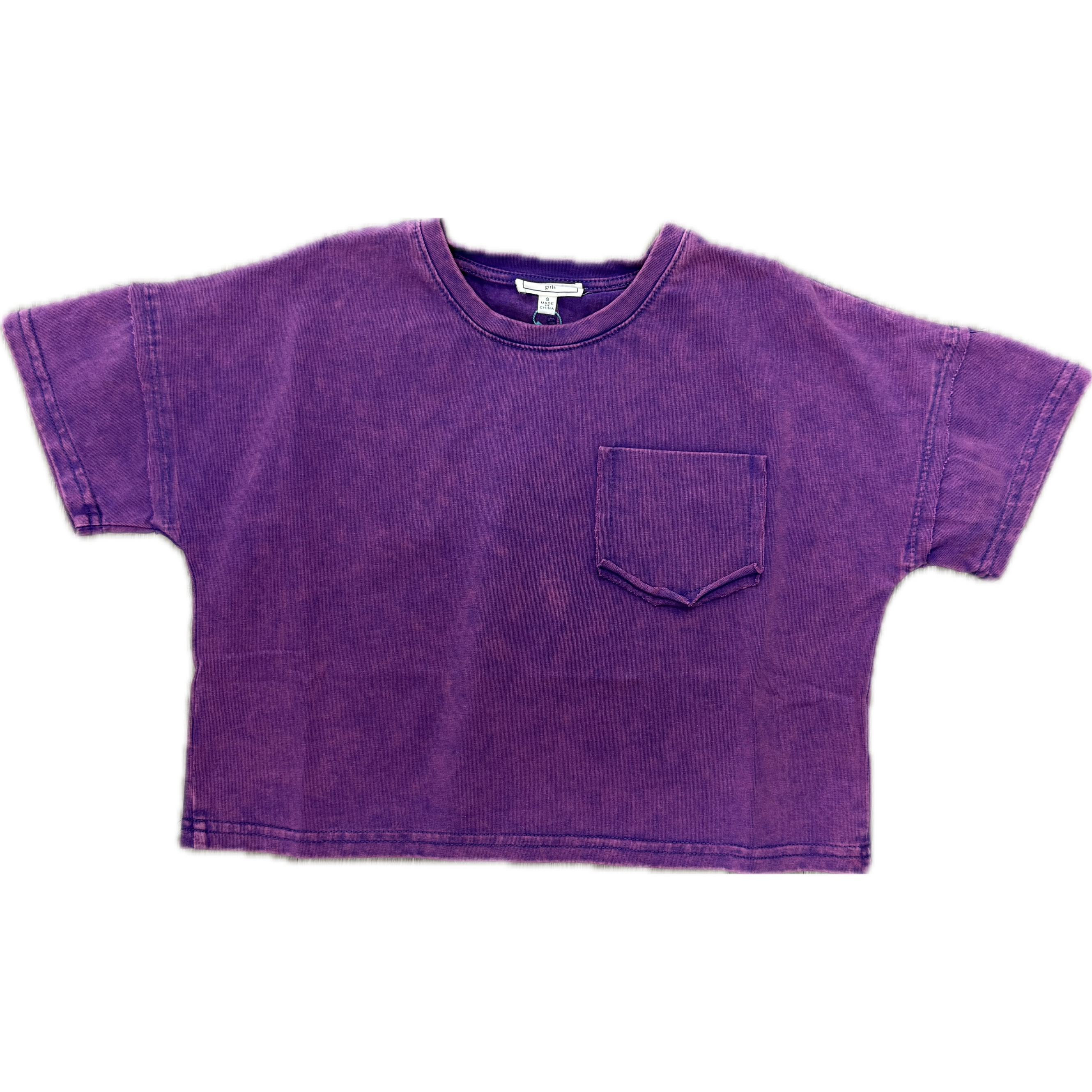 Hayden Girls Washed Raw Edge Detailed Pocket T Shirt-Purple-HAYDEN GIRLS-Little Giant Kidz
