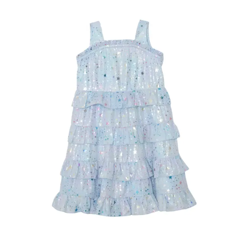 Isobella & Chloe Starry Glitter Dress- Blue-MABEL+HONEY-Little Giant Kidz
