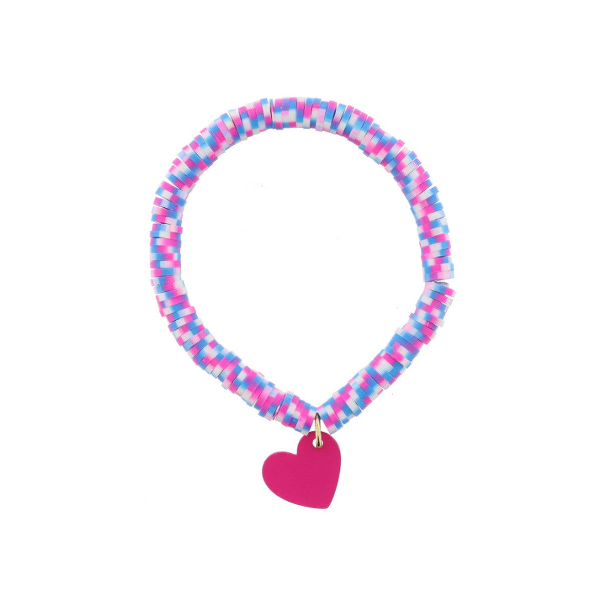 Jane Marie Kids Hot Pink, Blue, White Speckled Rubber Sequin Beaded With Hot Pink Heart Bracelet-JANE MARIE-Little Giant Kidz