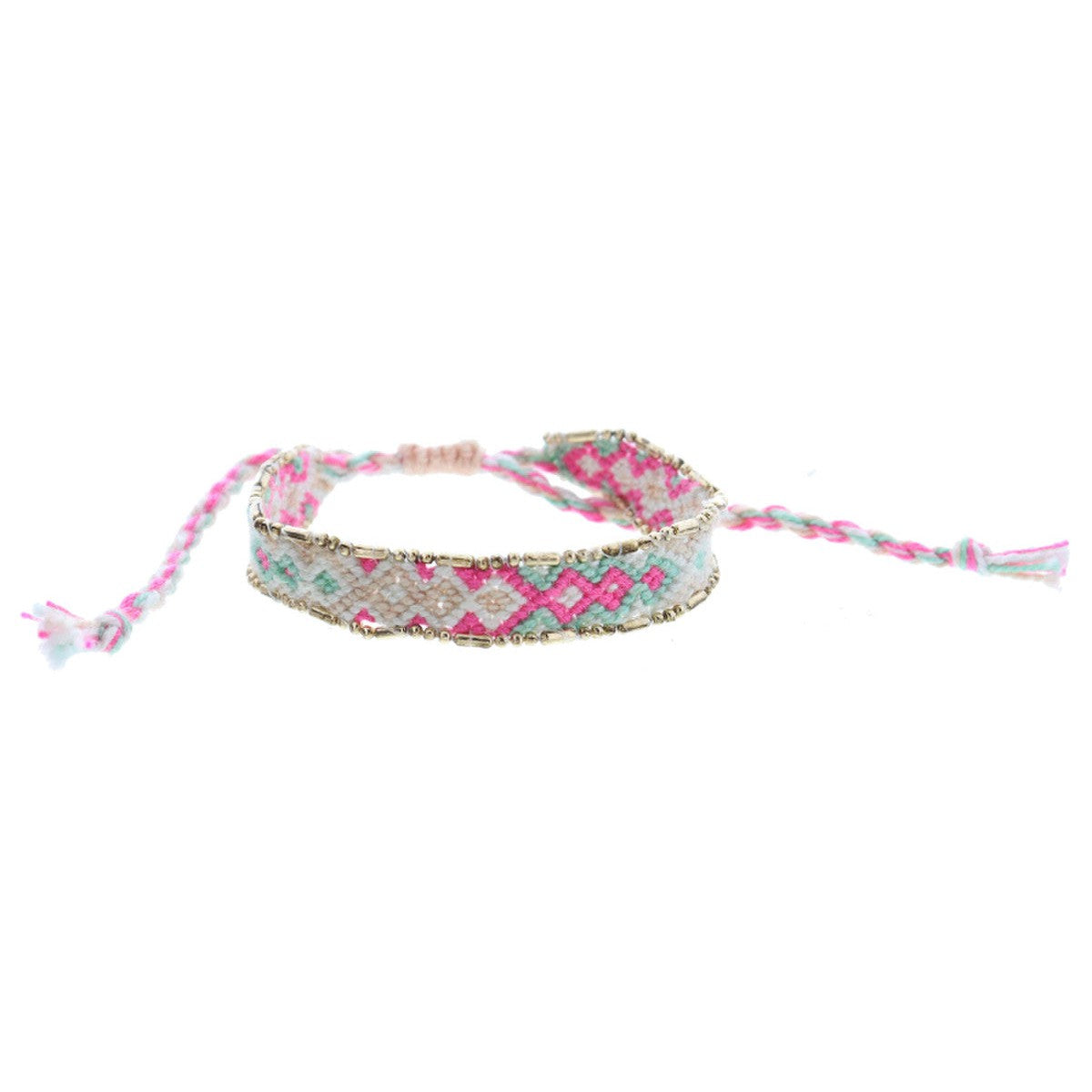 Jane Marie Kids Hot Pink, Mint, White, Peach Woven Band With Gold Accent Edge Bracelet-JANE MARIE-Little Giant Kidz