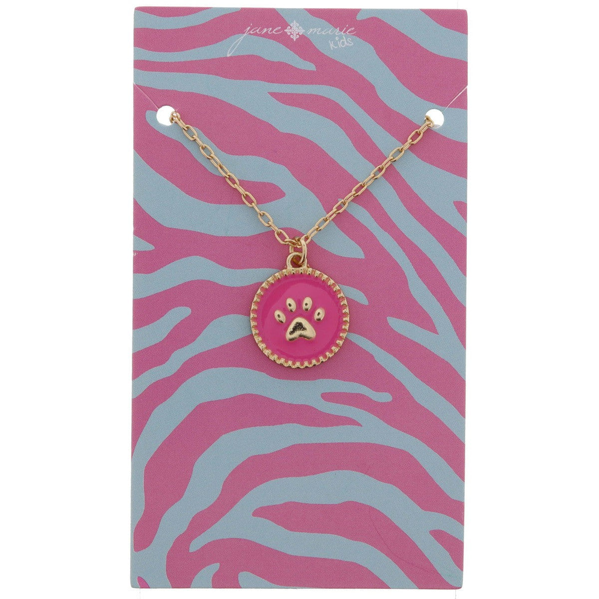 Jane Marie Kids Pink Enamel Disc With Center Gold Paw Print Necklace-JANE MARIE-Little Giant Kidz