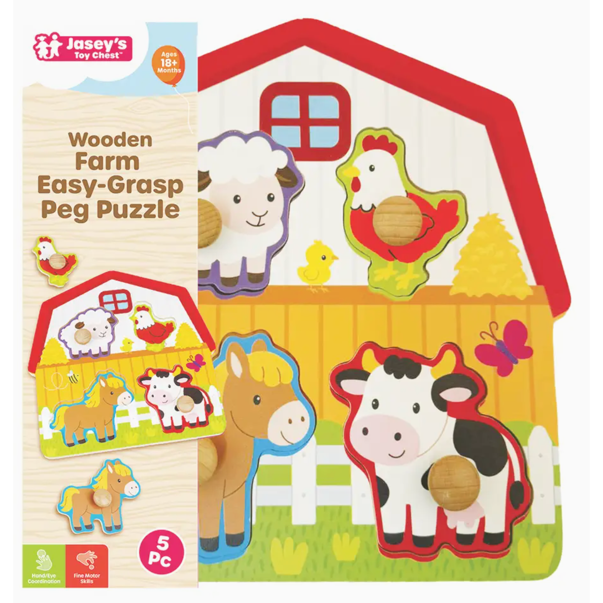 Jasey's Toy Chest Wooden Farm Easy-Grasp Peg Puzzle-Jasey's Toy Chest-Little Giant Kidz