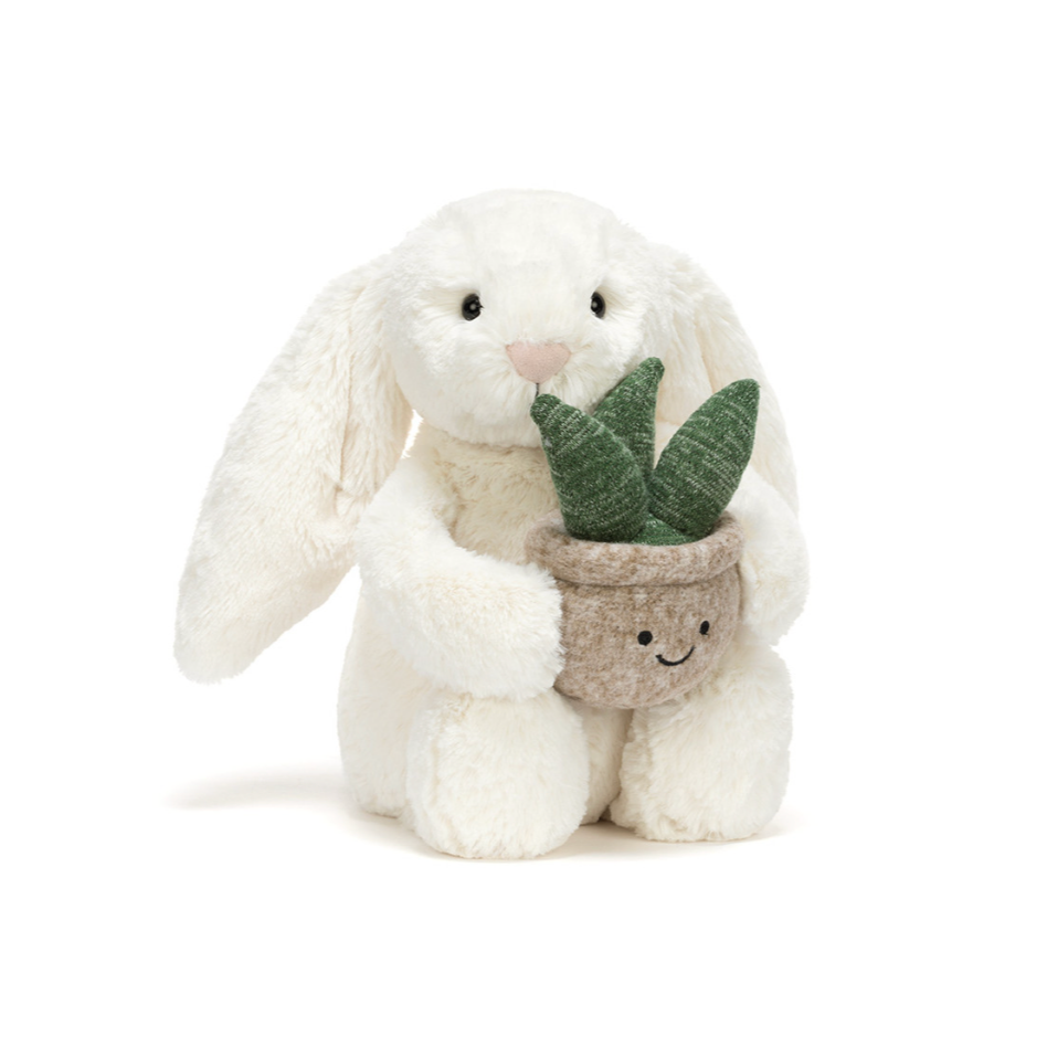 JellyCat Cream Bunny with Plant-JellyCat-Little Giant Kidz