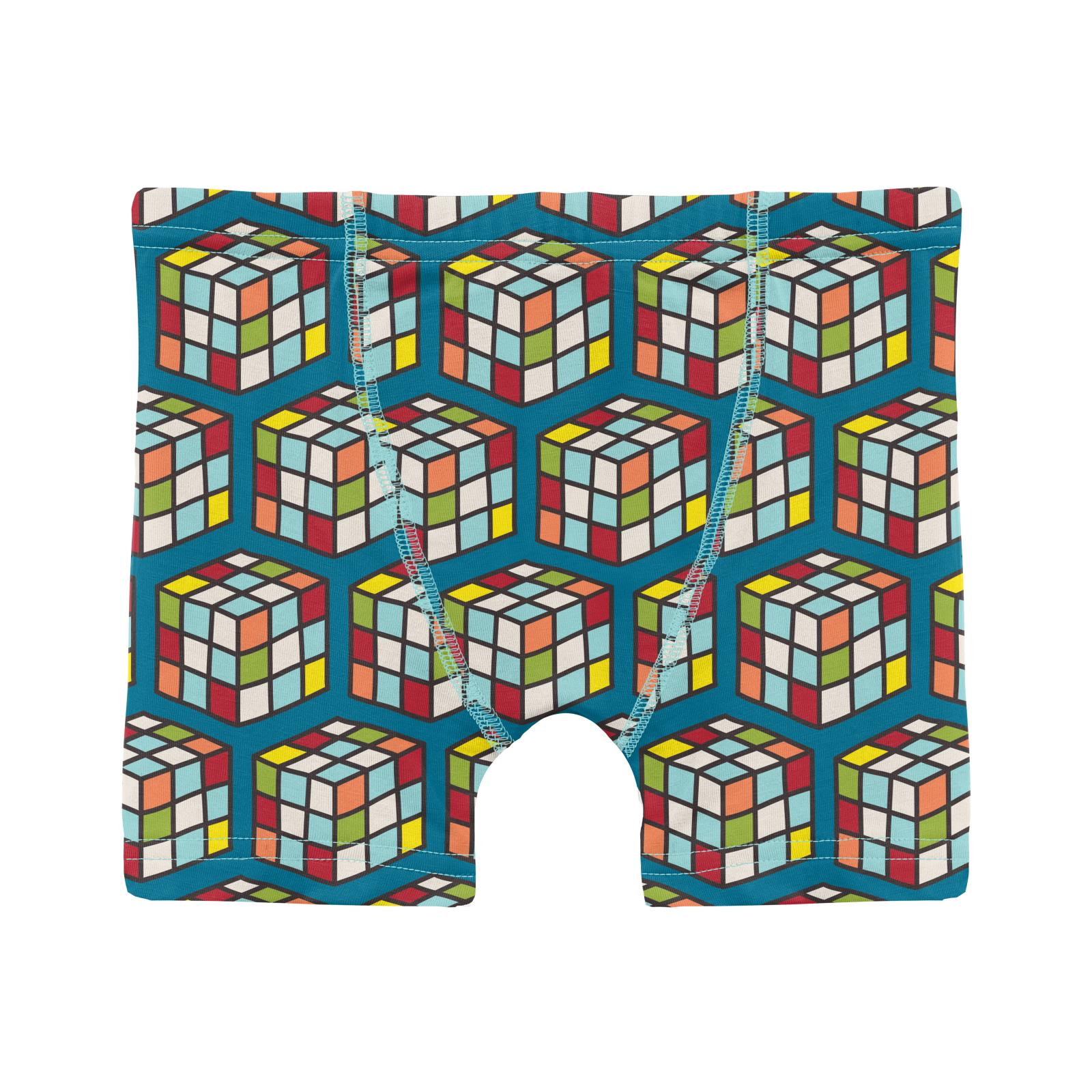 Kickee Pants Cerulean Blue Puzzle Cube Print Boy's Boxer Brief-Kickee Pants-Little Giant Kidz