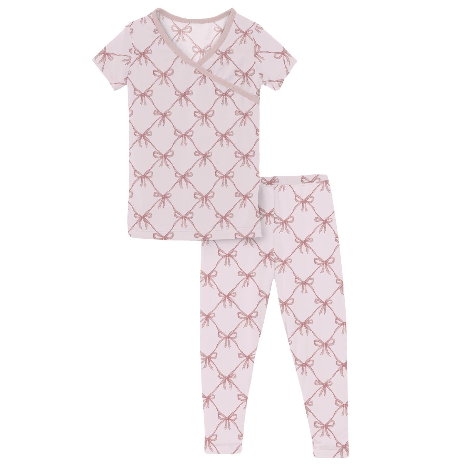 Kickee Pants Kimono Pajama Set- Shrinking Violet Bow Lattice-KICKEE PANTS-Little Giant Kidz