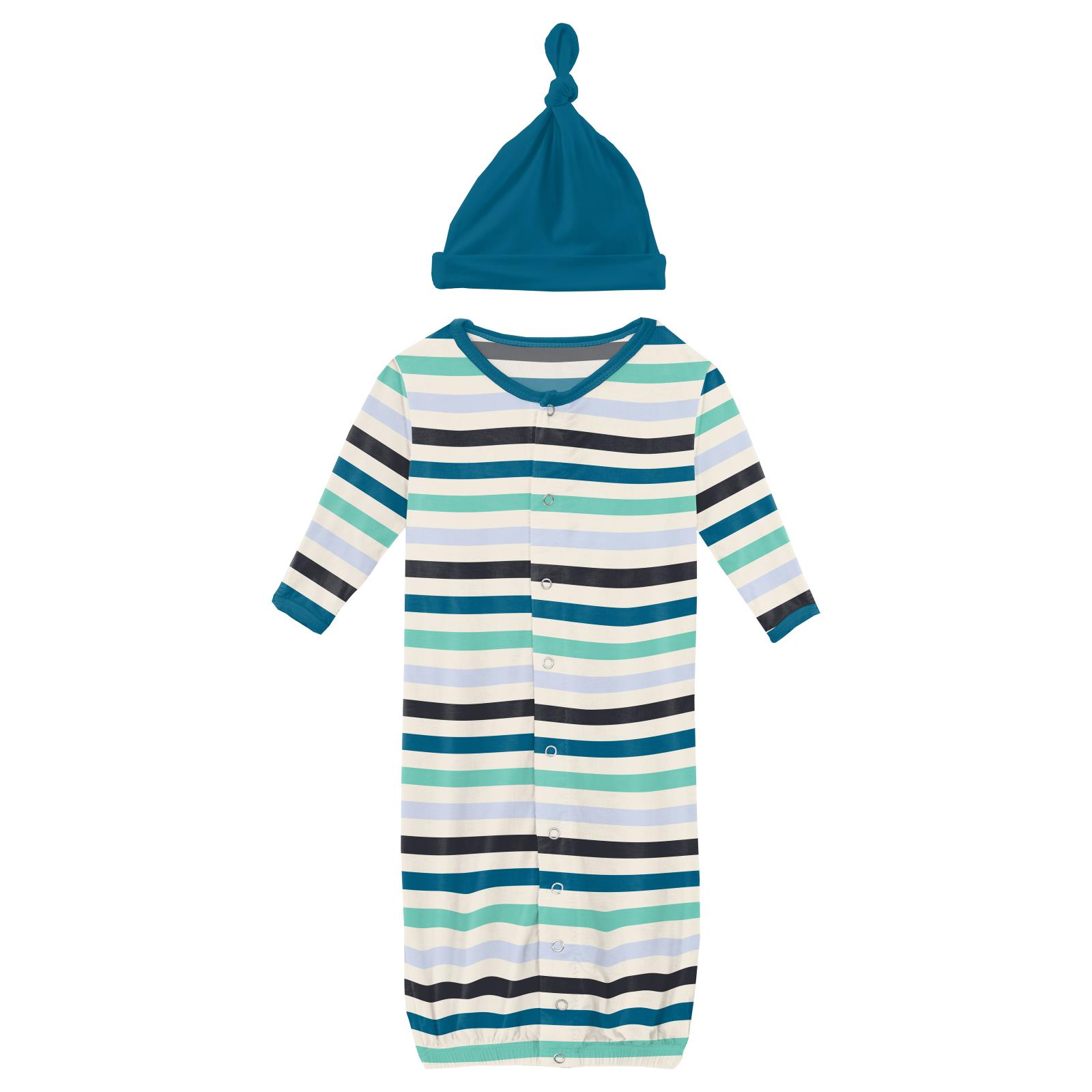 Kickee Pants Little Boy Blue Stripe Print Layette Gown Converter & Single Knot Hat Set-Kickee Pants-Little Giant Kidz
