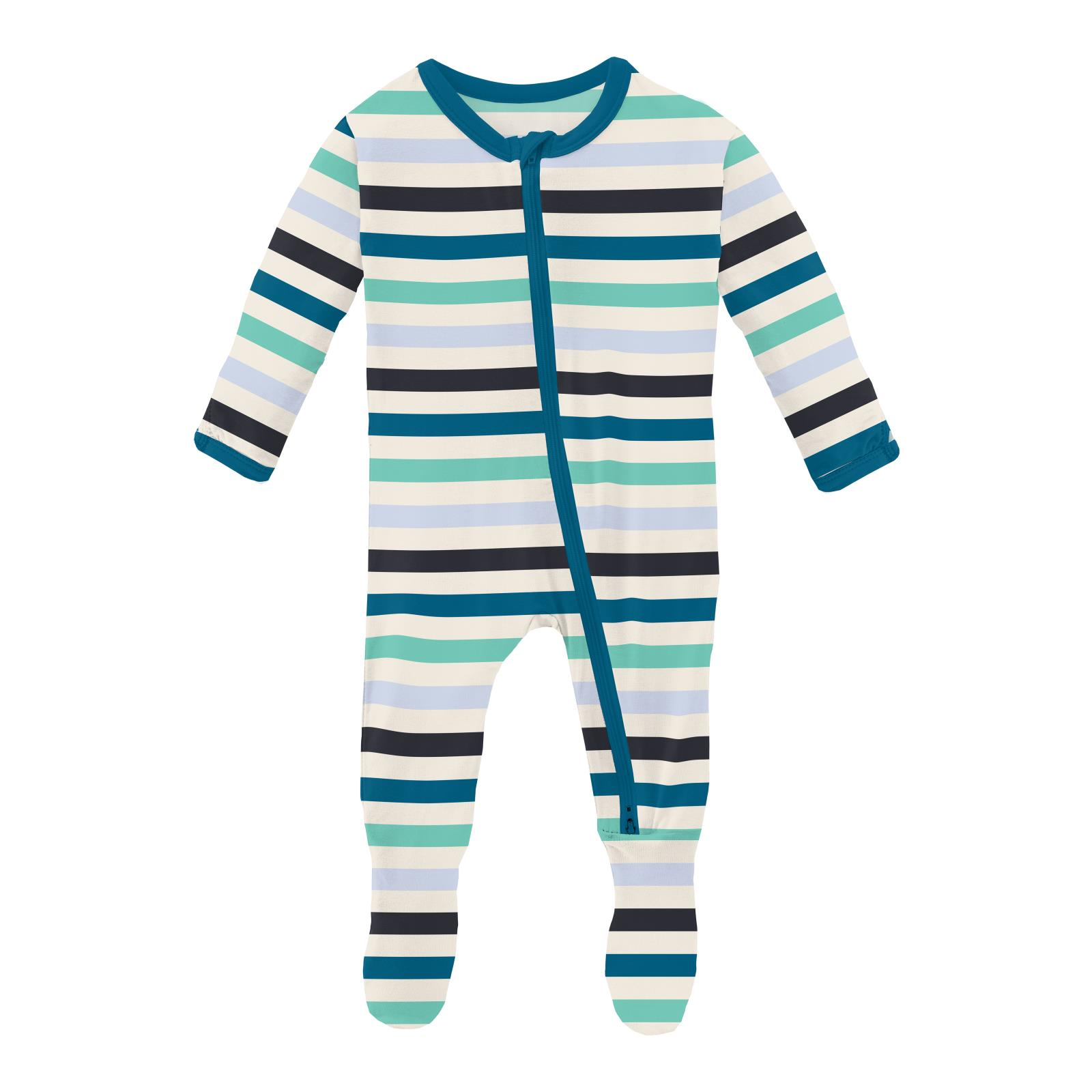 Kickee Pants Little Boy Blue Stripe Print Zipper Footie