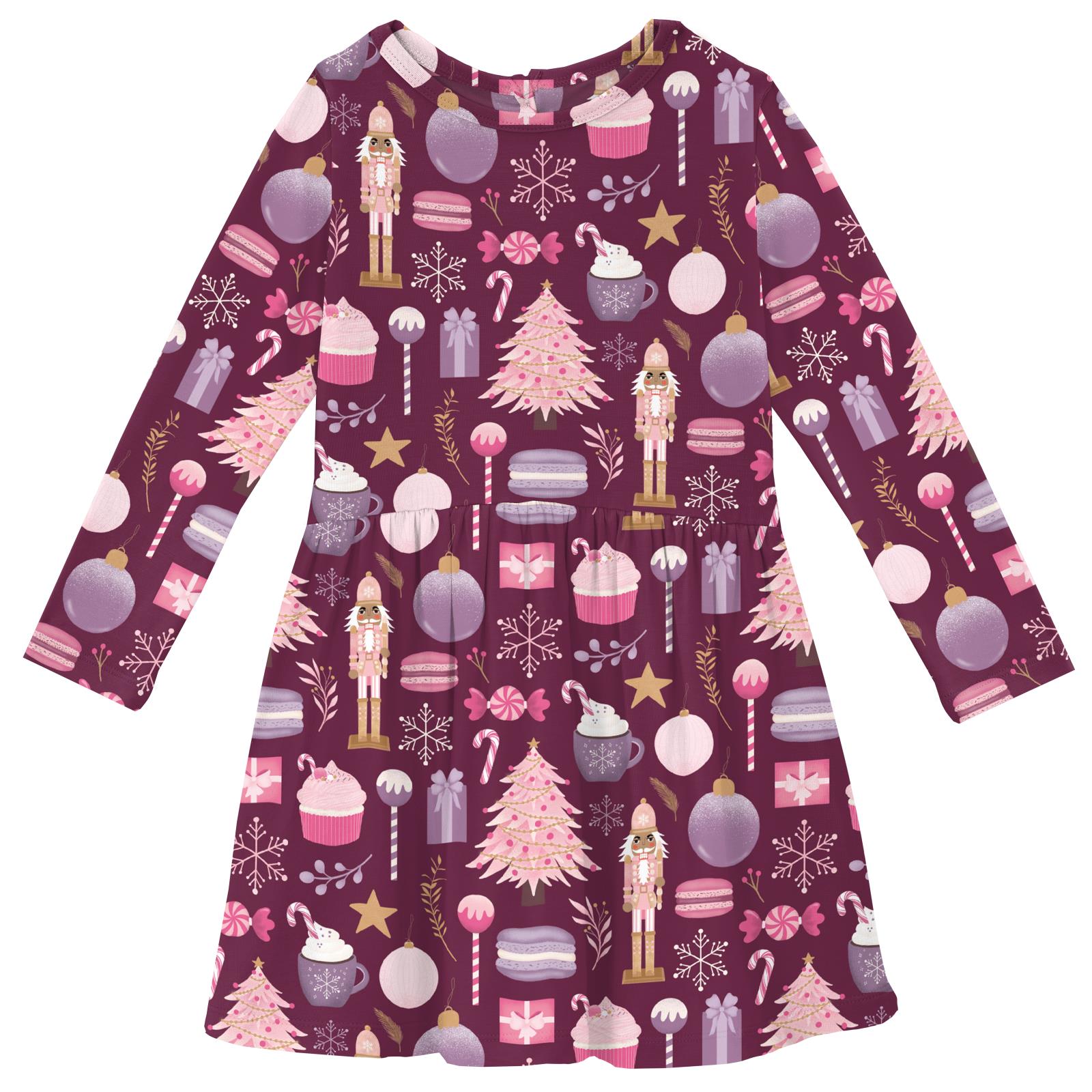 Kickee Pants Long Sleeve Twirl Dress with Pockets- Melody Sugar Plum-KICKEE PANTS-Little Giant Kidz