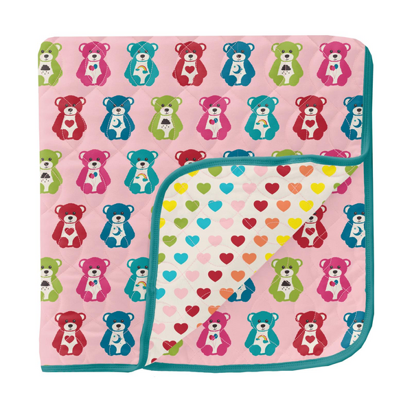 Kickee Pants Lotus Happy Teddy/Rainbow Hearts Print Quilted Toddler Blanket-Kickee Pants-Little Giant Kidz